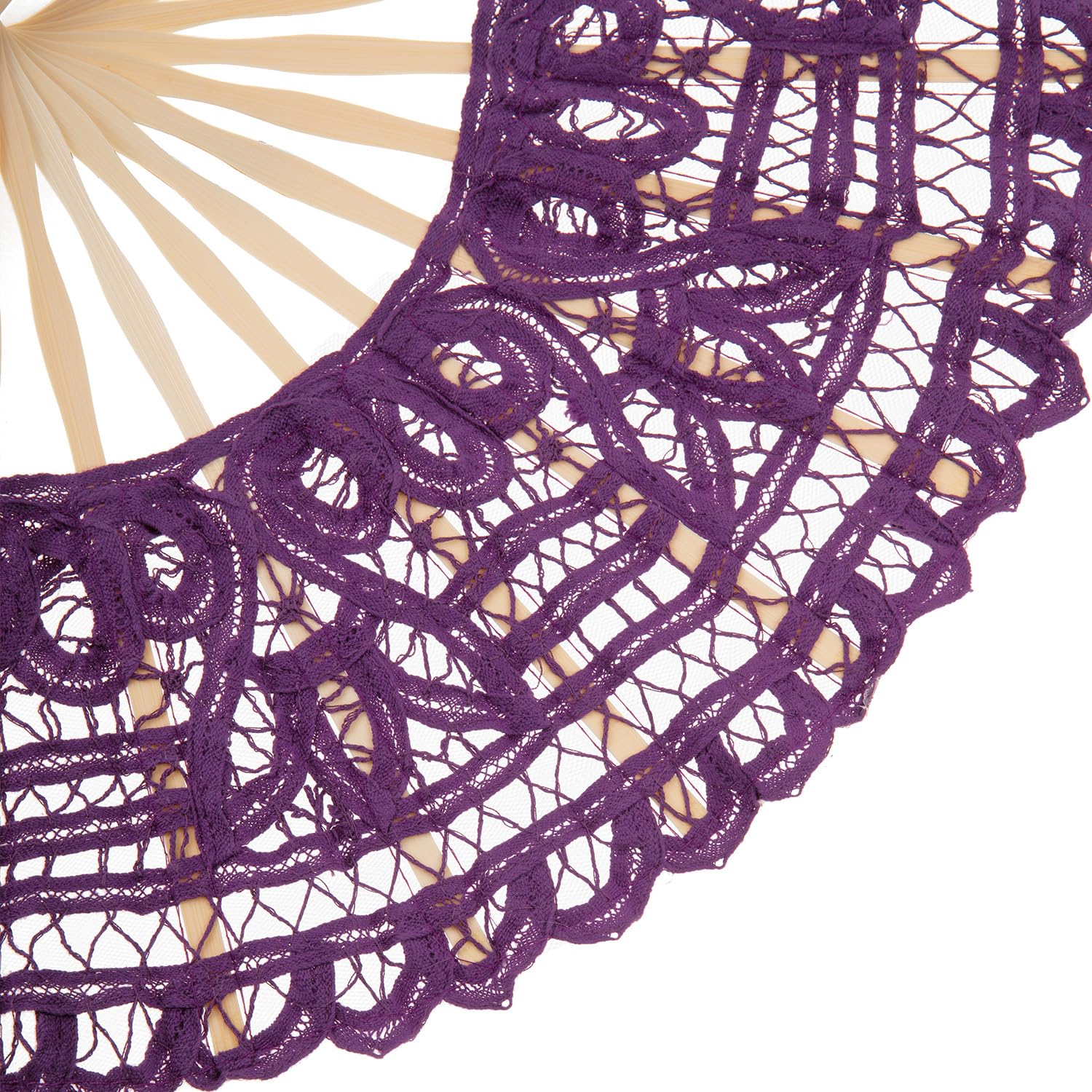 Cotton Lace Folding Handheld Fan Embroidered Hand Fan with Bamboo Staves