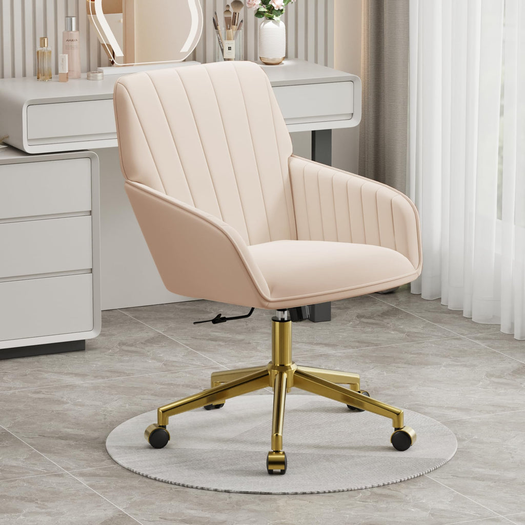 Velvet Modern Cute Chair with Back, Height Adjustable Upholstered Vanity Chair with Swivel Wheels