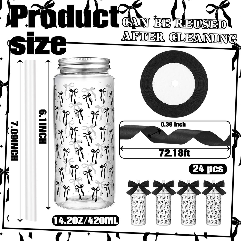 Color Bow Plastic Cups Coquette Bow Aesthetic Cup with Lids and Straws 14 oz Reusable Cute Bow Plastic Tumbler with Ribbon Bow