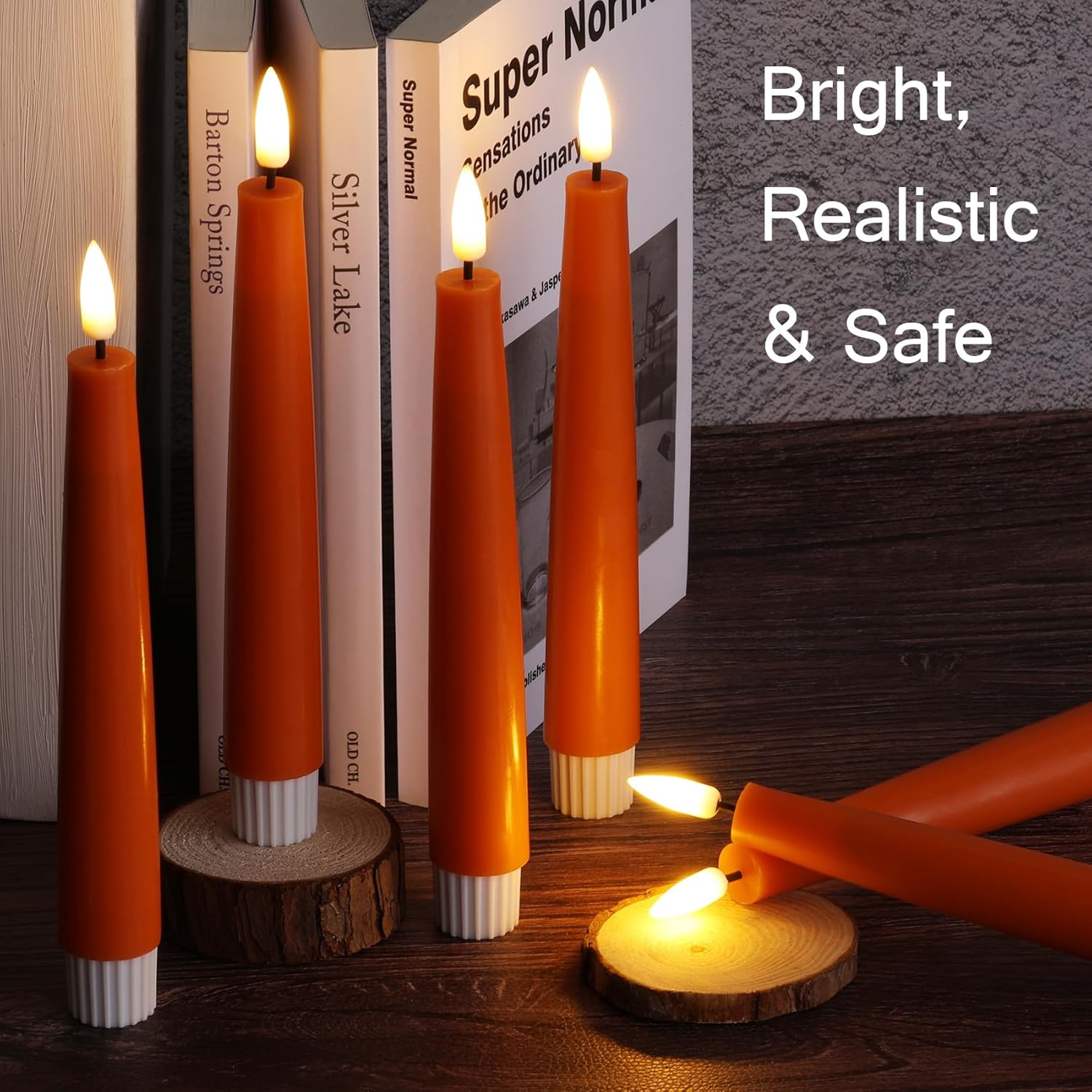 Short Flameless Taper Candles with Remote, Flickering Battery LED Wax Candlesticks Set of 6