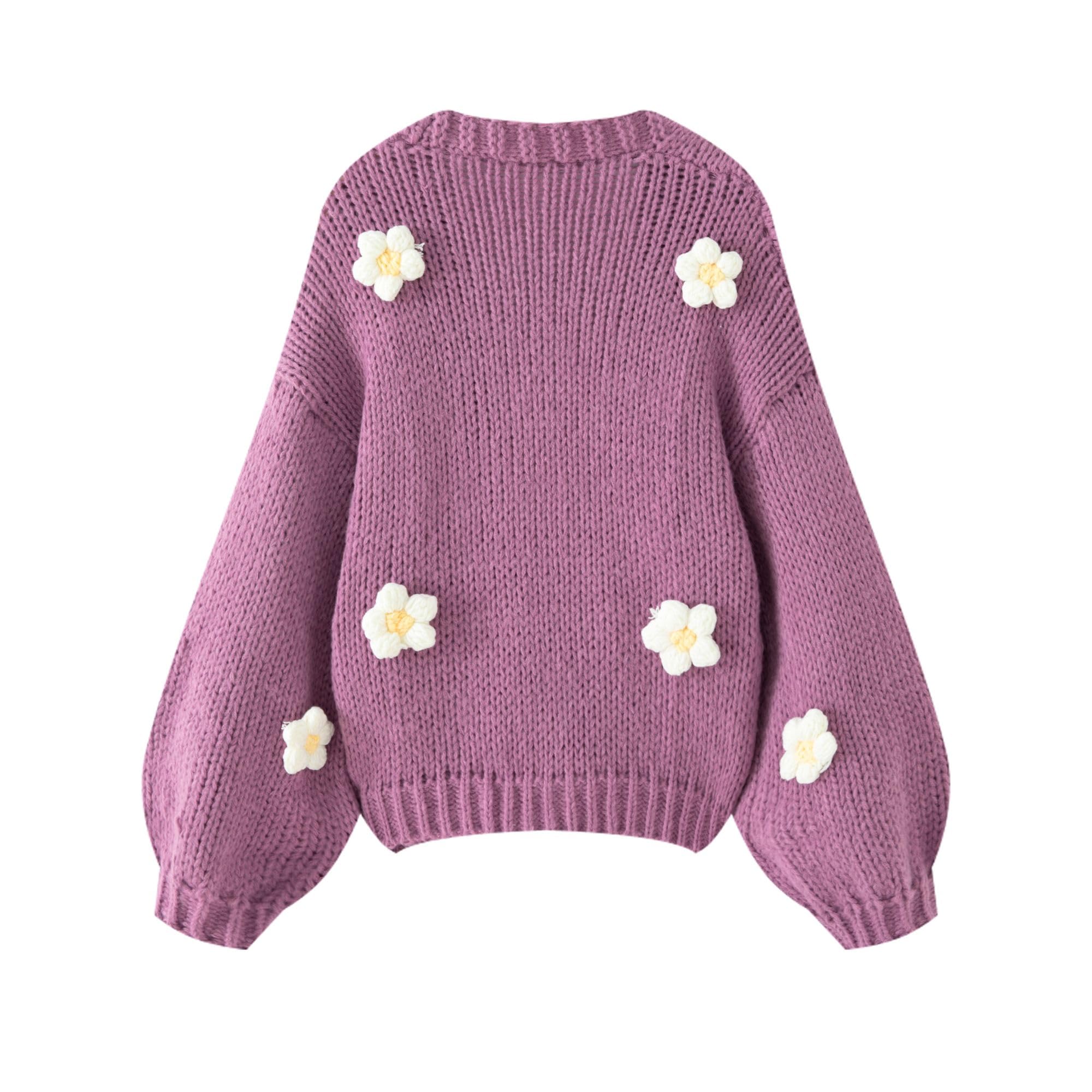 Women's Kawaii Strawberry Embroidered Cardigan Long Sleeve V Neck Chunky Knitted Cardigans