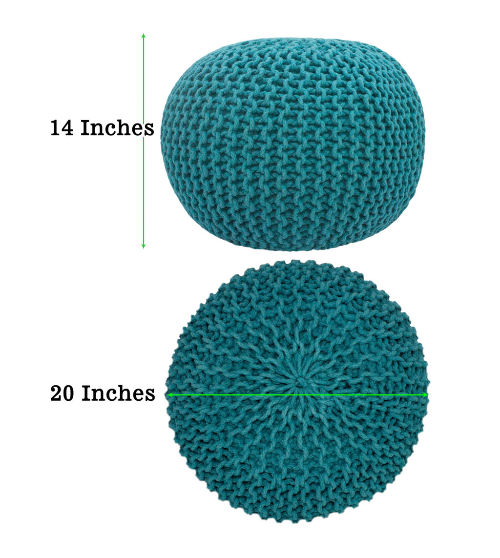 Hand-Knitted Cotton Round Pouf â€?Braid Cord Ottoman, Footrest, and Accent Seat for Living Room, Nursery, Kids Room, or Dorm Décor â€?20x14
