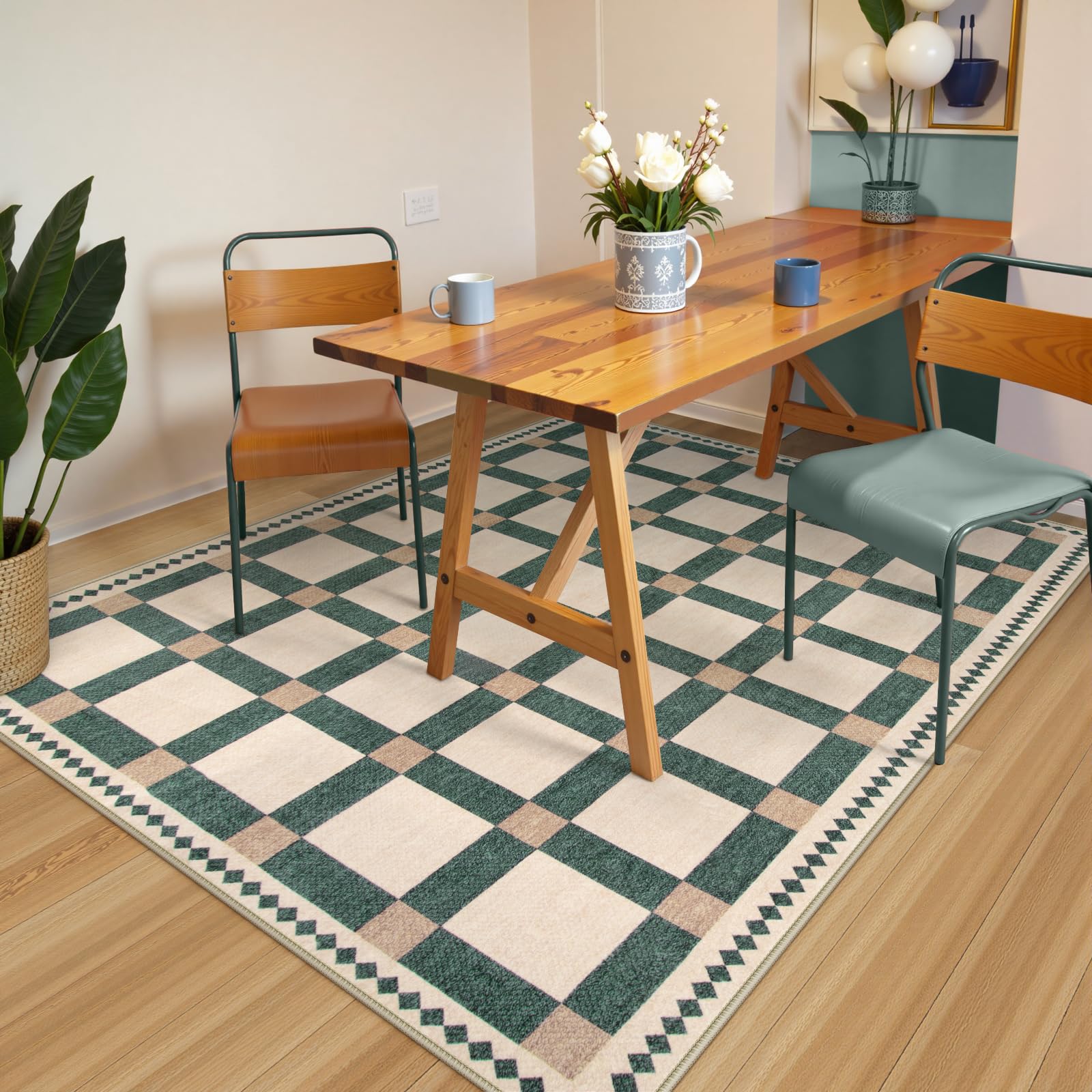 Checkered Rugs, Modern Washable Non Slip Low Pile Carpet