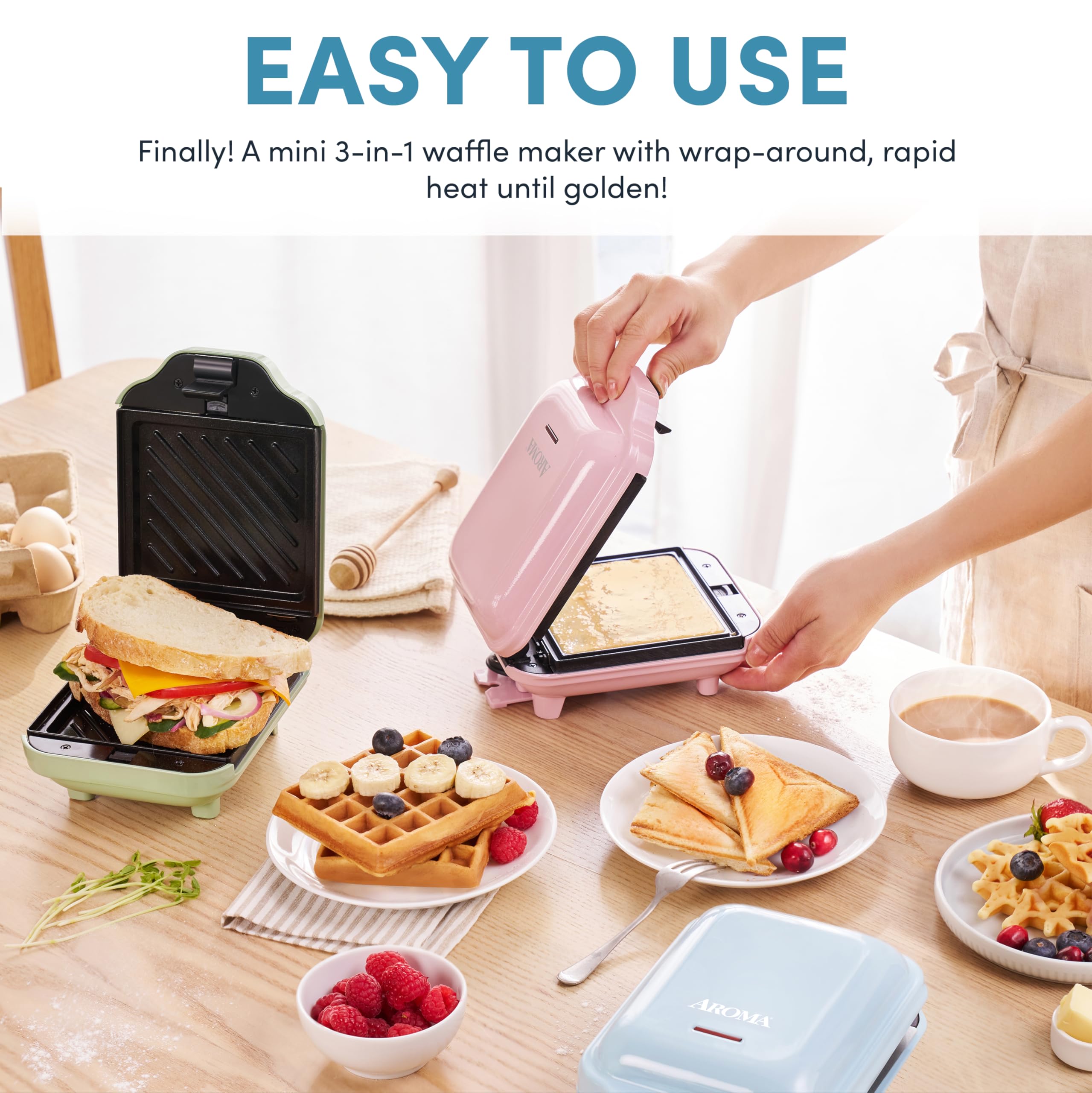 Sandwich Grill, and Waffle Maker with Removable Ceramic Coated Plates 3-in-1 Panini Press