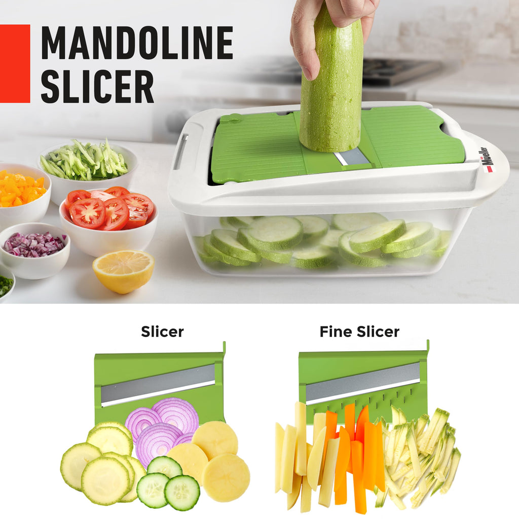Mueller Pro-Series All-in-One, Mandoline Slicer for Kitchen, Food Chopper, Cucumber Slicer and Spiralizer, Cutter, Dicer, Grater, Kitchen Essentials