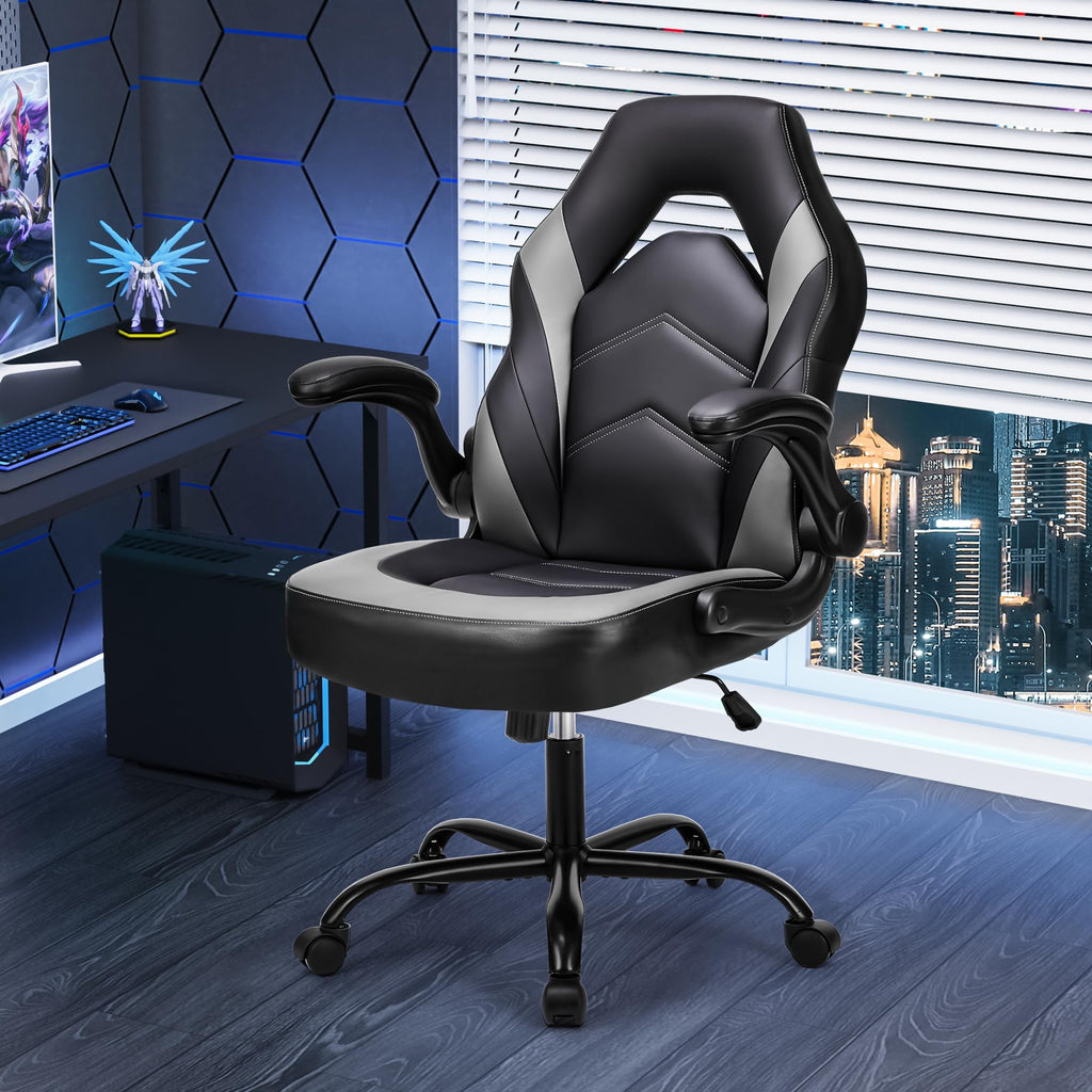 Ergonomic Office Executive Adjustable Swivel Task PU Leather Racing Chair with Flip-up Armrest
