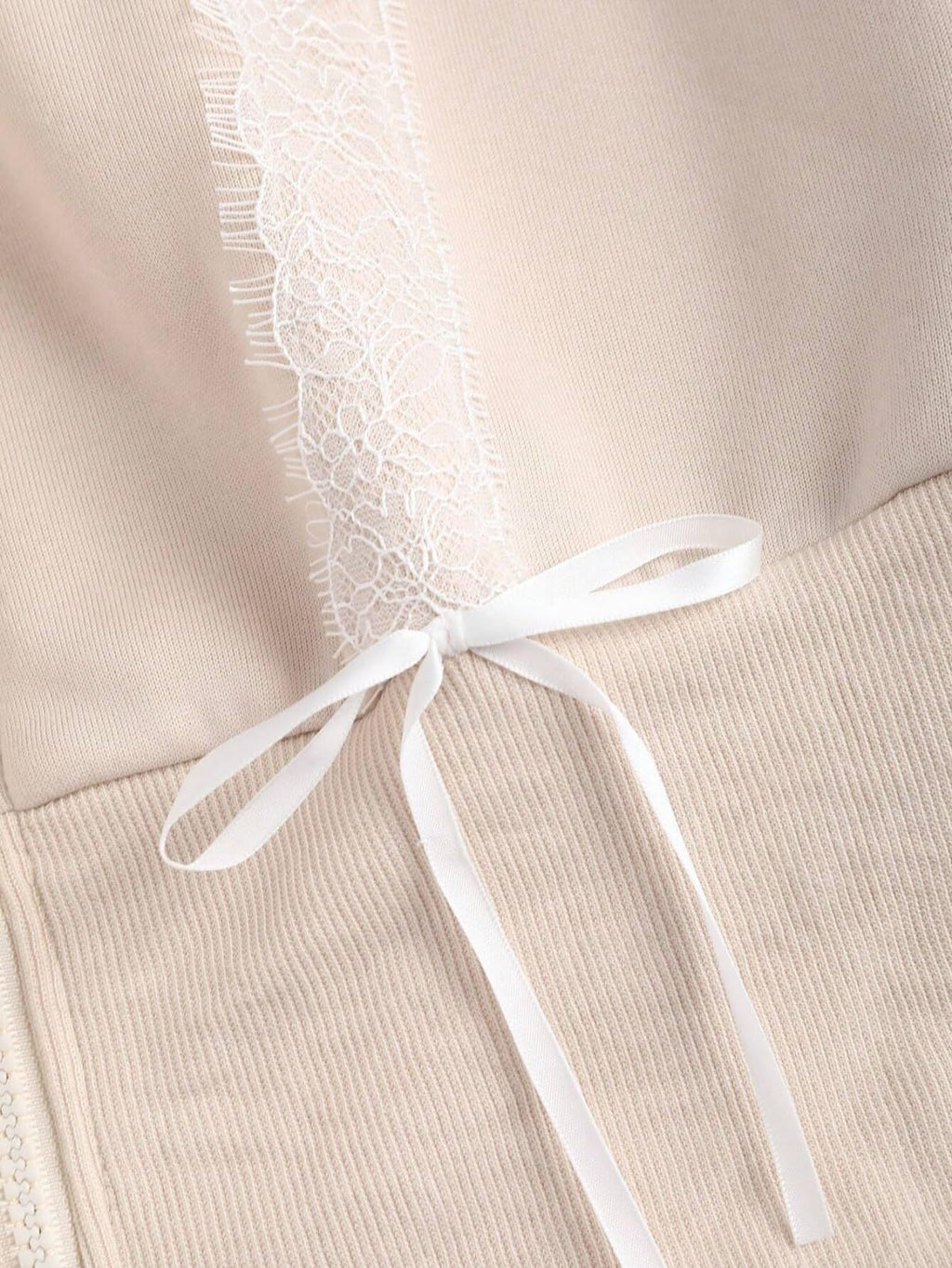 Women's Lace Patchwork Bow Zip-Up Crop Hoodie â€?Y2K Coquette Fleece Casual Hooded Sweatshirt