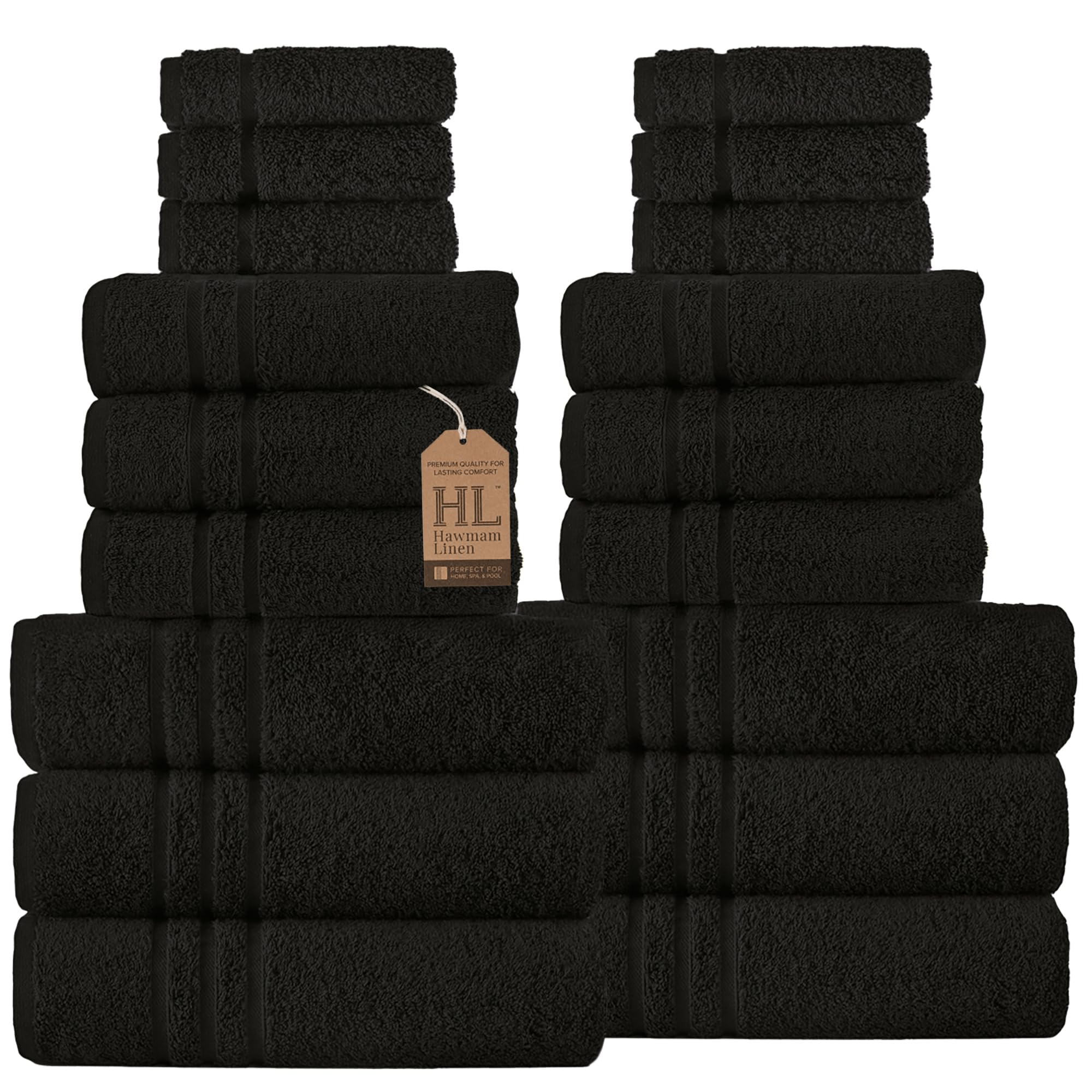 Linen Bath Towels Set for Bathroom Original Turkish Cotton Soft, Absorbent and Premium 2 Bath Towels, 2 Hand Towels, 2 Washcloths