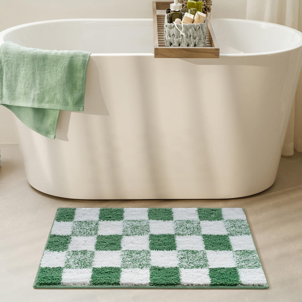 Checkered Bathroom Rugs, Fluffy Rug, Absorbent Microfiber Ultra Soft Bath Mat Washable, Non-Slip Bath Mats for Bathroom, Cute Floor Mat
