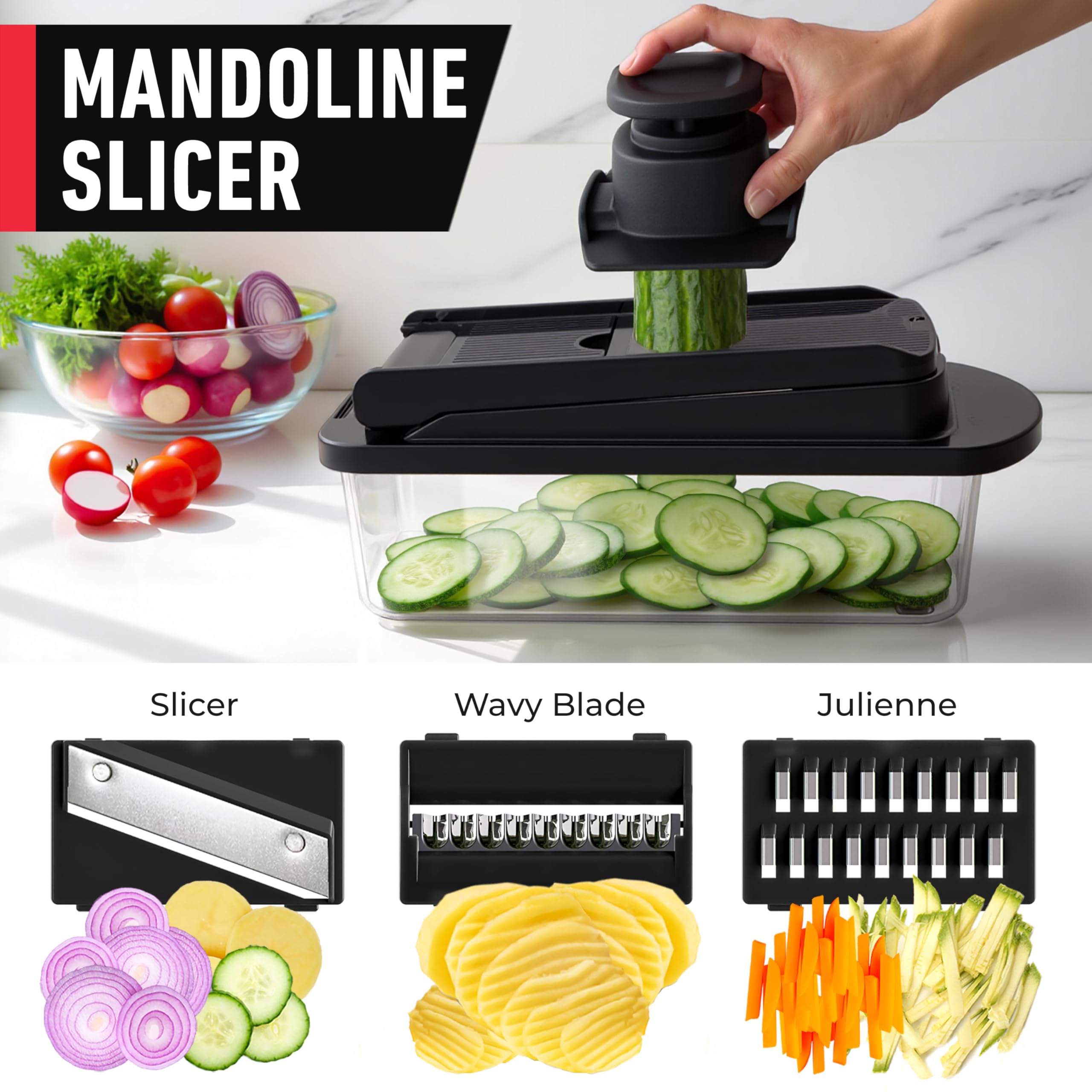 Mueller Pro-Series All-in-One, Mandoline Slicer for Kitchen, Food Chopper, Cucumber Slicer and Spiralizer, Cutter, Dicer, Grater, Kitchen Essentials
