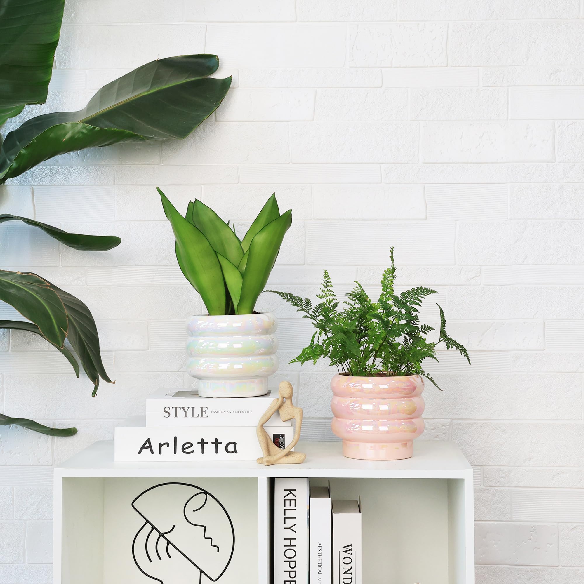 Ceramic Plant Pots for Indoor Plants, Rainbow Pearl Glaze Planter with Planters for Plants with Drainage Hole