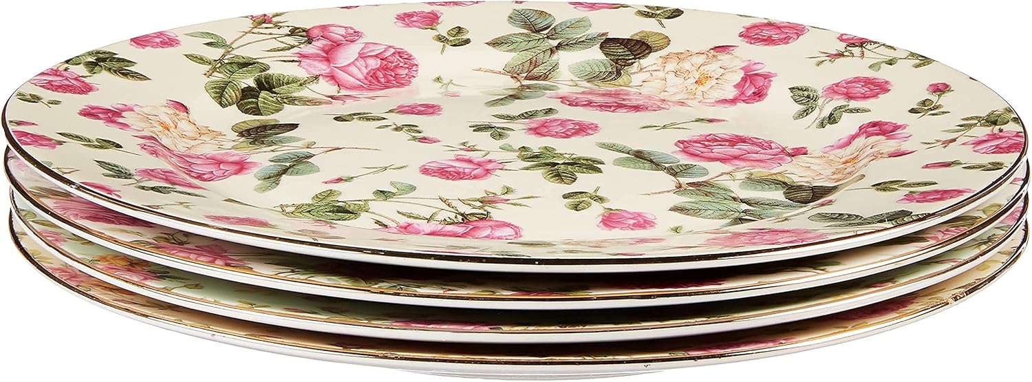 Rose Chintz Porcelain 8-Inch Dessert Plate Set of 4, Assorted Four Designs