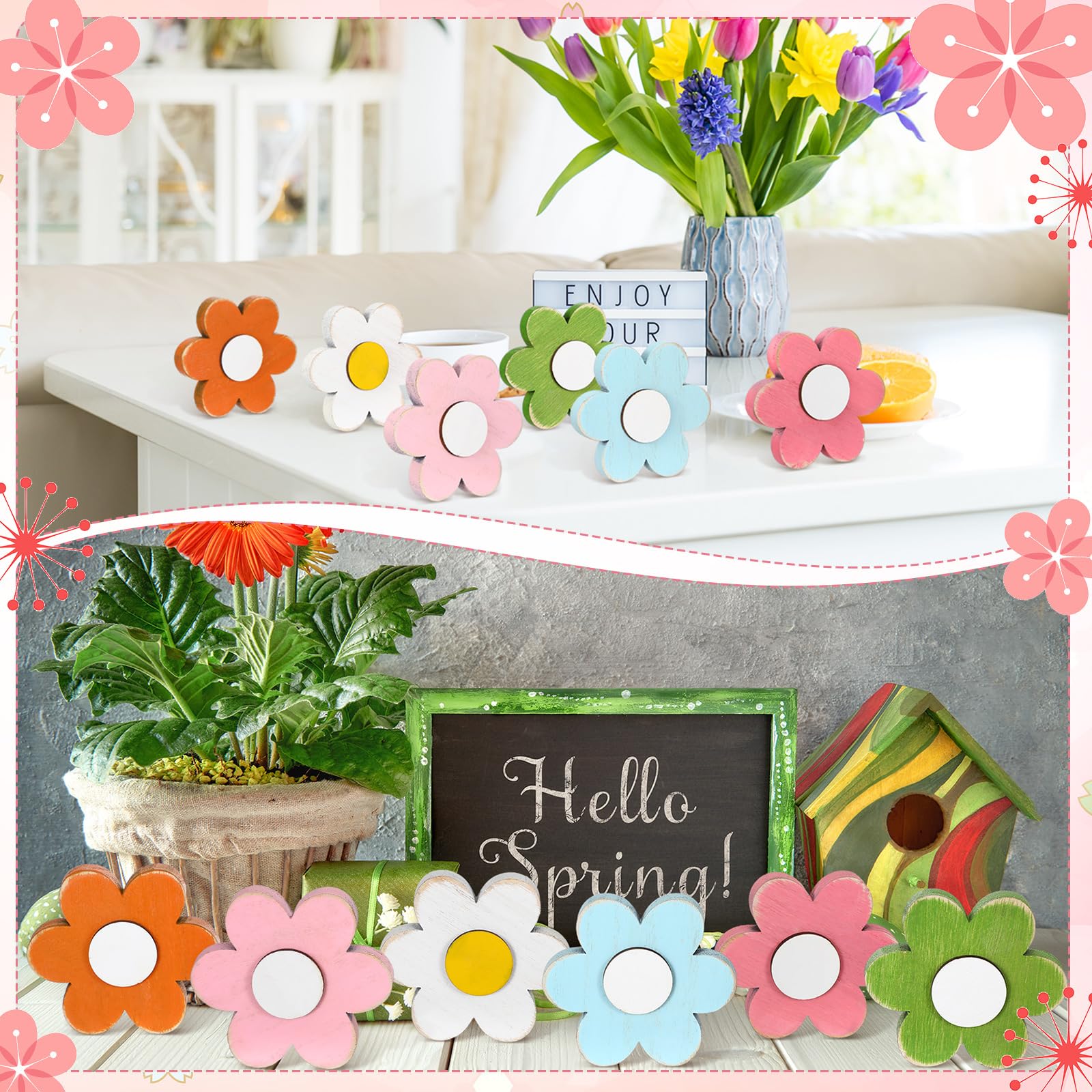 Spring Decor Flower Butterfly Table Decorations Spring Tiered Tray Decor