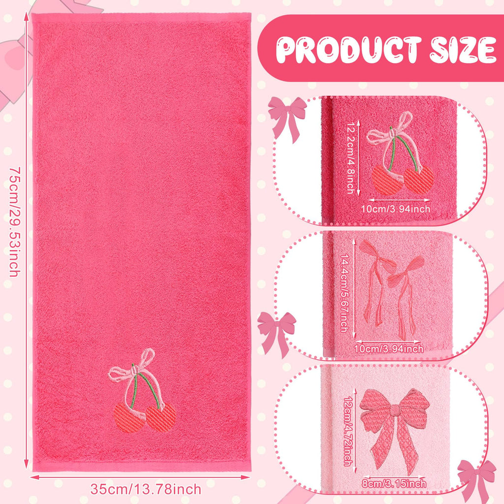 Coquette Bow Embroidered Decorative Towel 100% Cotton Soft Absorbent Kitchen Facecloth Preppy Bathroom Decor 3 Pcs, 13.7 x 29.5''