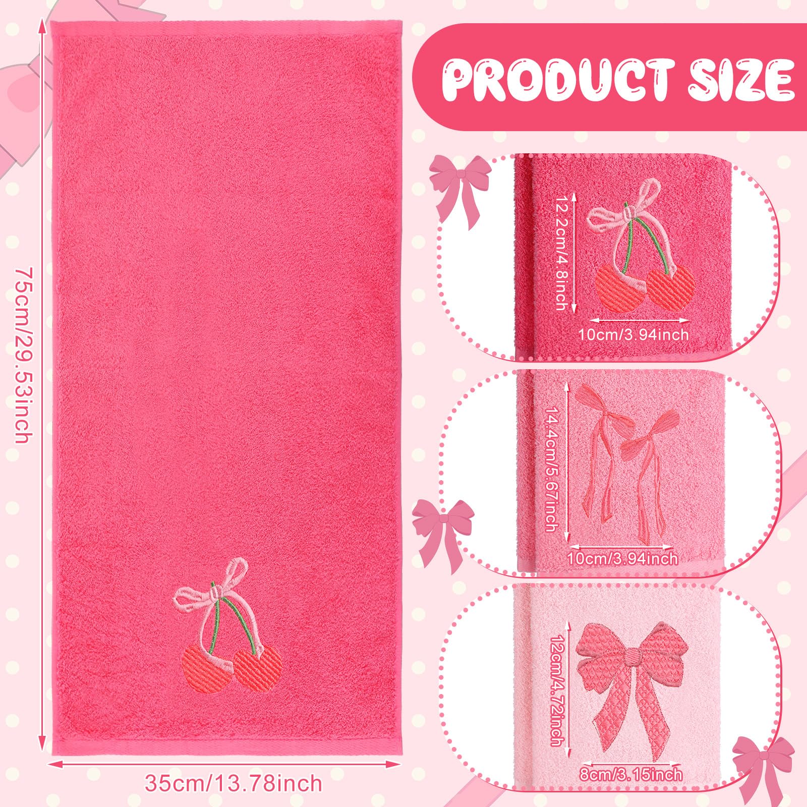 Coquette Bow Embroidered Decorative Towel 100% Cotton Soft Absorbent Kitchen Facecloth Preppy Bathroom Decor 3 Pcs, 13.7 x 29.5''