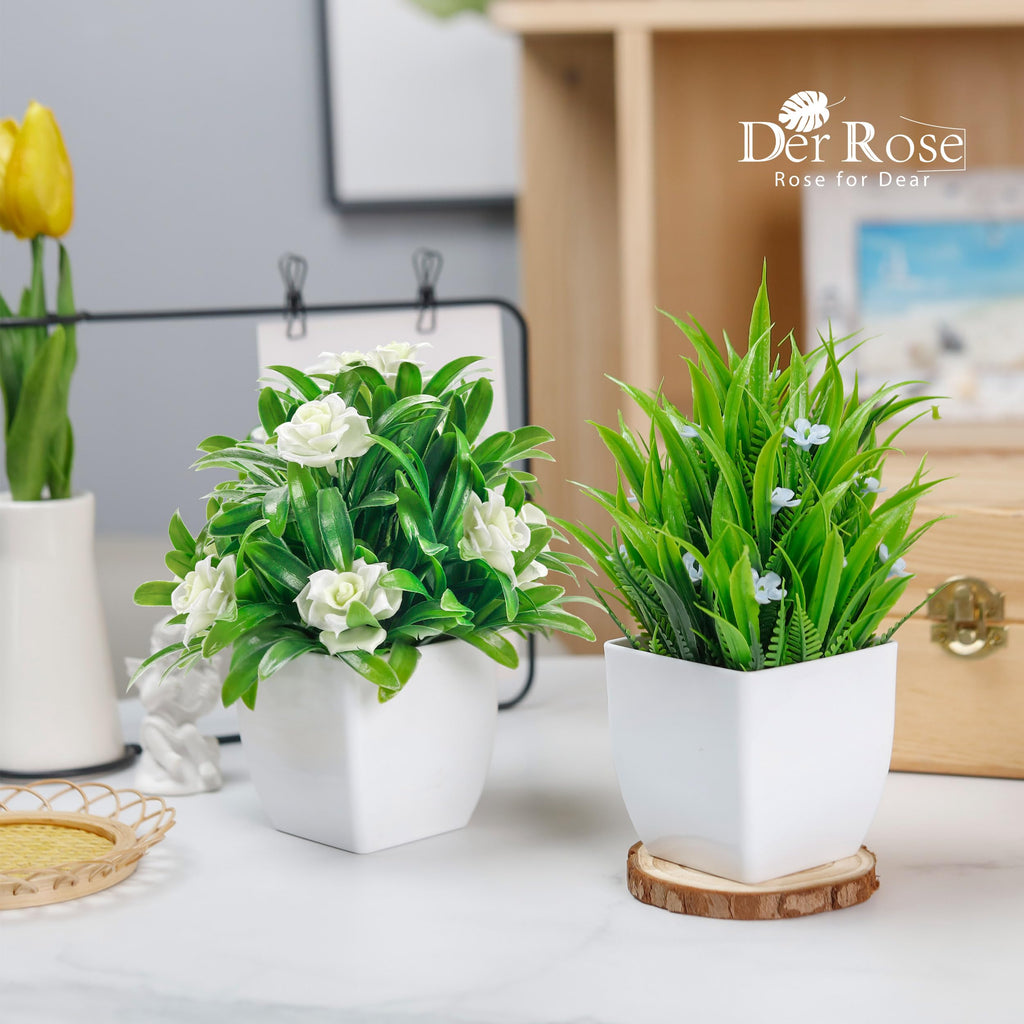 Small Fake Plants Faux Plants Indoor with Flowers for Home Bathroom Kitchen Office Desk Decor 2 Pack