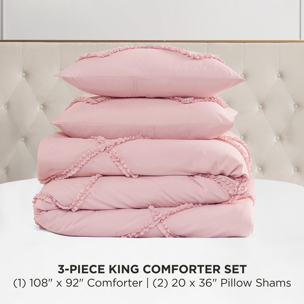 Juicy Couture Diamond Queen Comforter Set - Ruffle 3-Piece Machine Washable Reversible Bedding Comforter Set