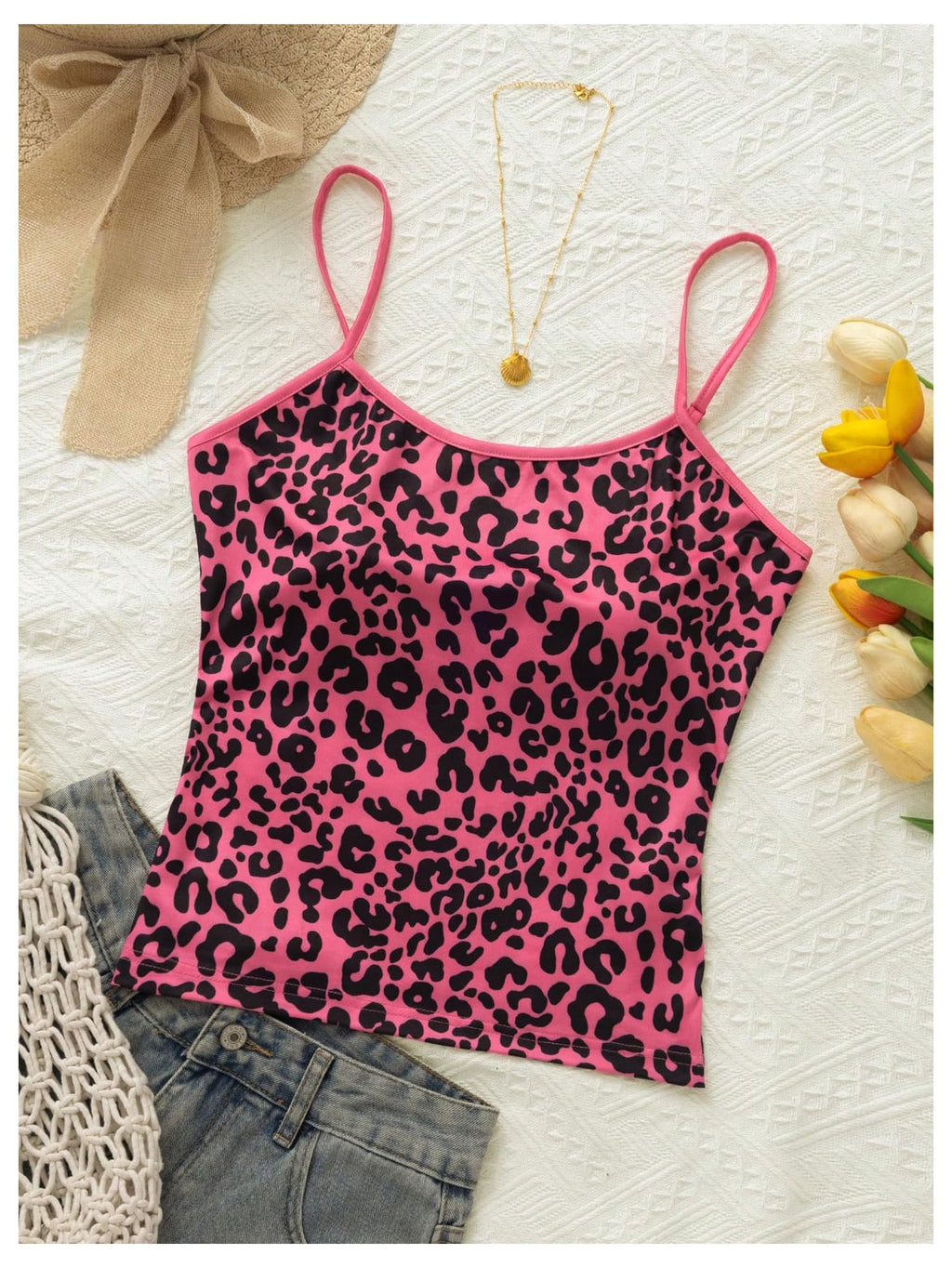 Women's Y2k Leopard Crop Cami Top Spaghetti Strap Sleeveless Cheetah Camisole