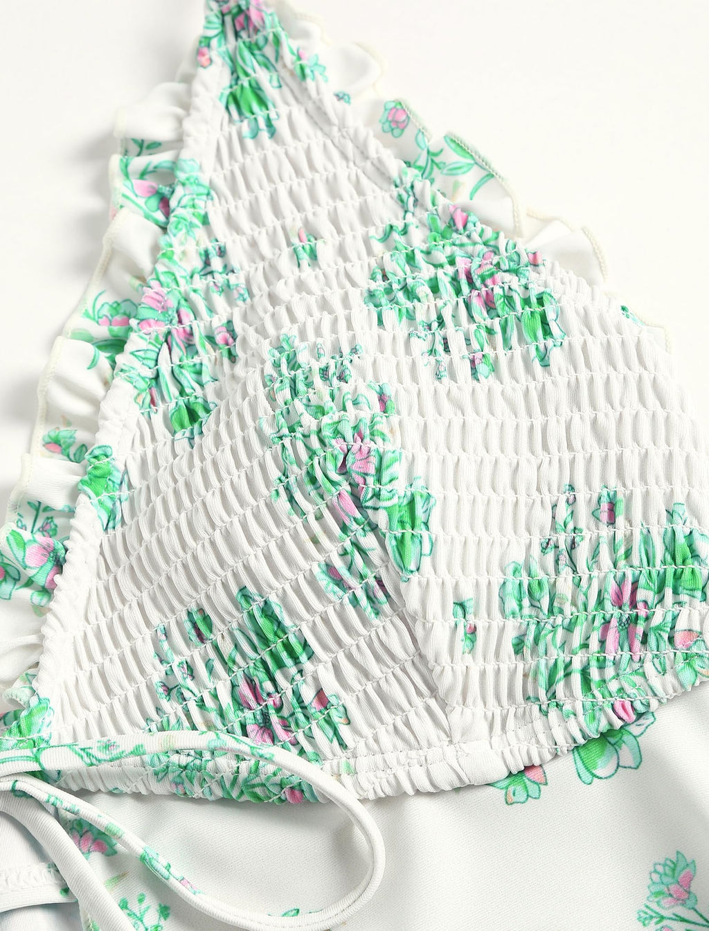 Tankini Swimsuits for Women Smocked Ruffles Tie Front Bowknot Textured High Cut Tanga Tankini Set