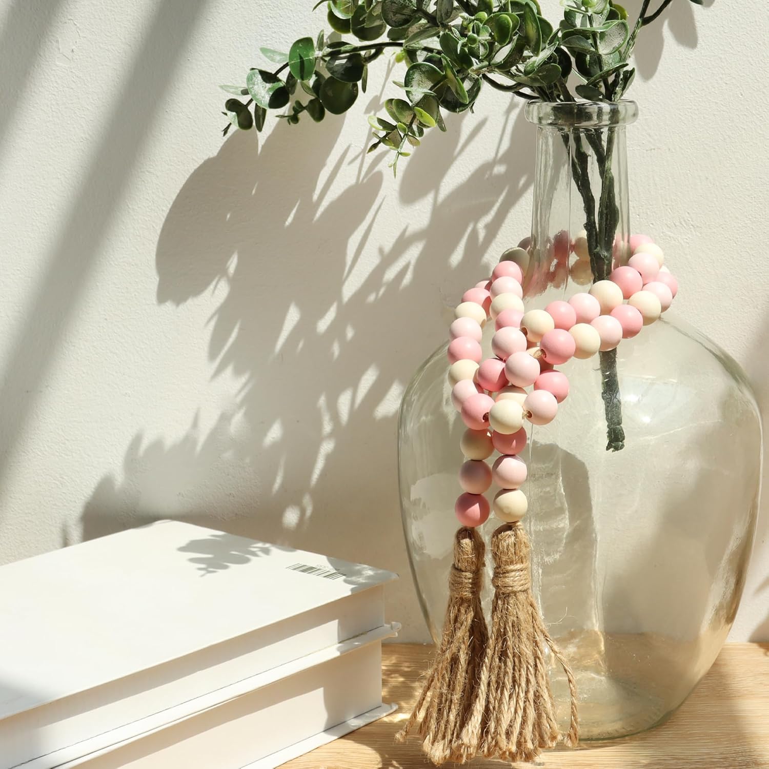 Wood Bead Garland,39in Farmhouse Beads with Tassels Boho Beads for Tiered Tray Decorative Beads Home Decor