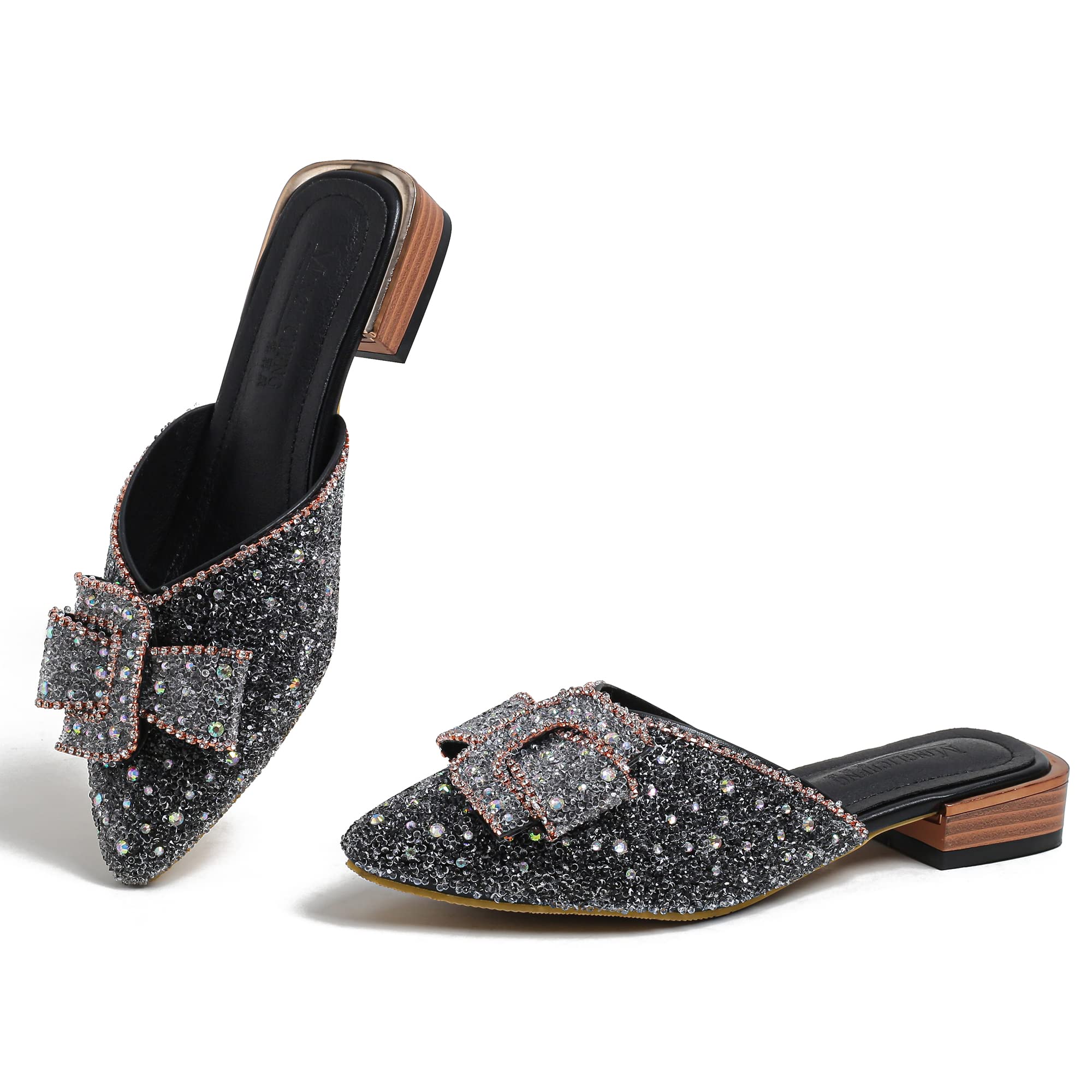 Mules for Women Flats Comfortable Soft Memory Foam Insole Pointed Rivet Mule Shoes