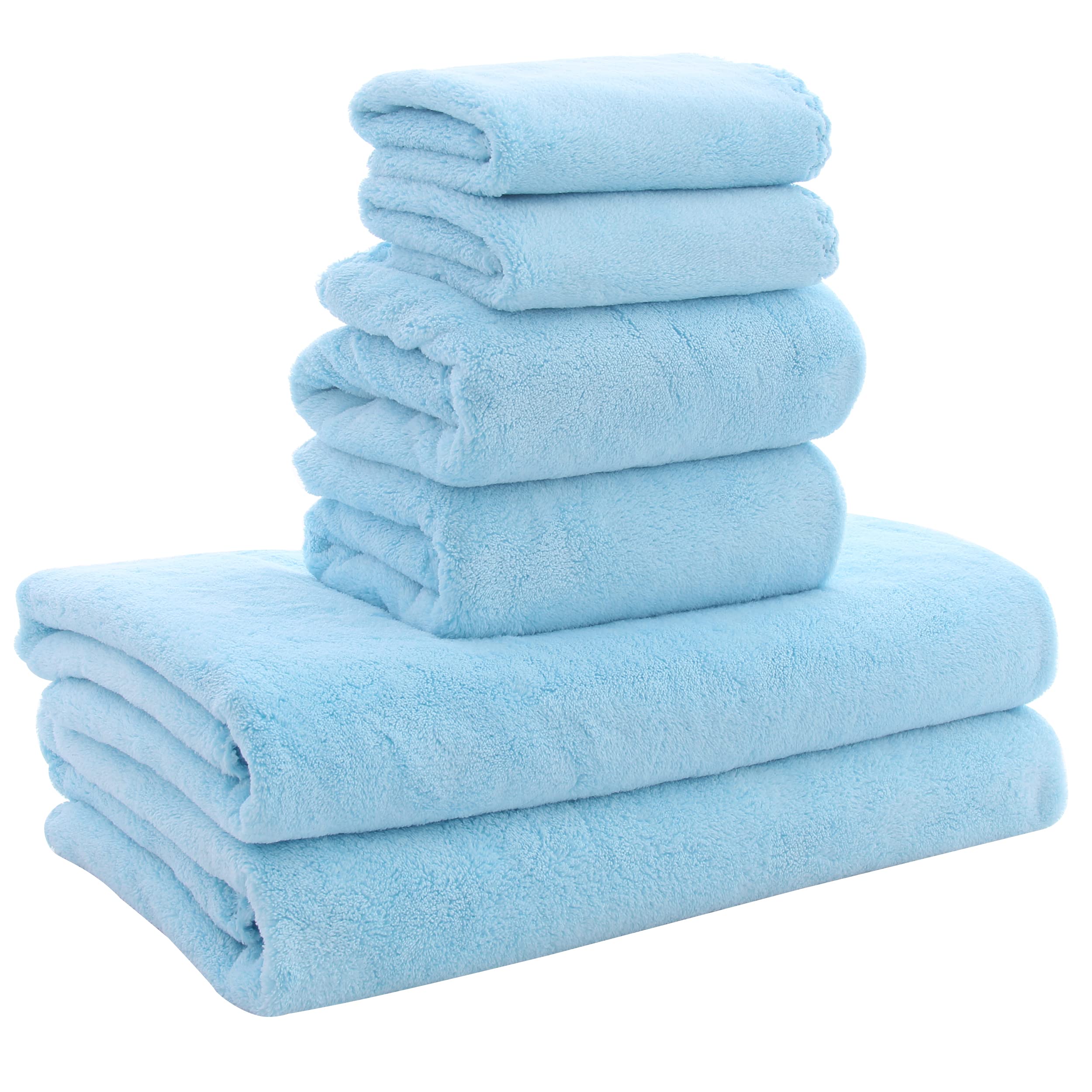 Ultra Soft Towel Set - Quick Drying - 2 Bath Towels 2 Hand Towels 2 Washcloths - Microfiber Coral Velvet Highly Absorbent Towel (6 Pcs)