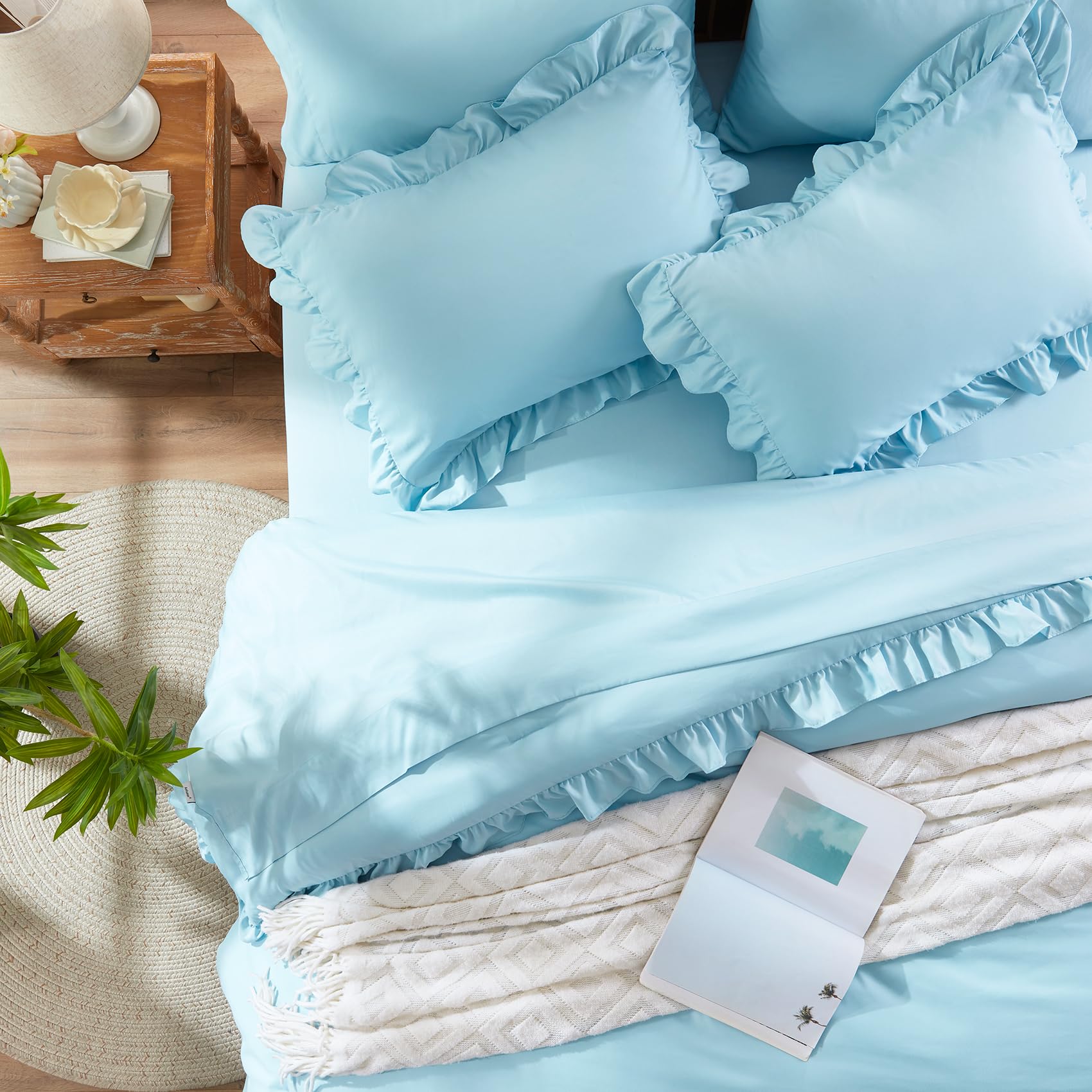 Comforter Set 7 Piece, Bed in a Bag with Sheets, All Season Ruffle Shabby Chic Bedding Sets with 1 Comforter, 2 Pillow Shams, 2 Pillowcases, 1 Flat Sheet, 1 Fitted Sheet