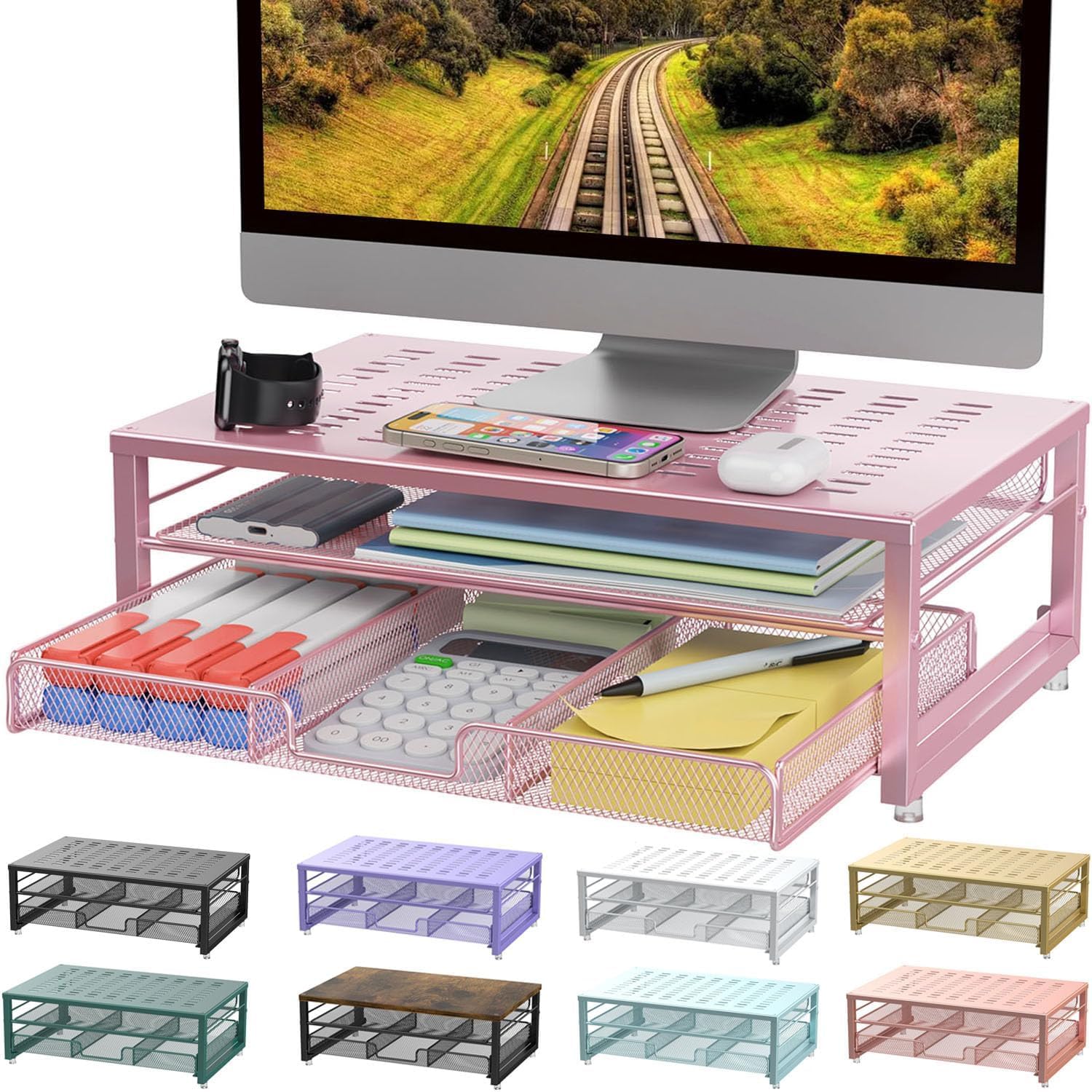 Computer Monitor Stand Riser, Desk Organizers and Accessories with Drawer