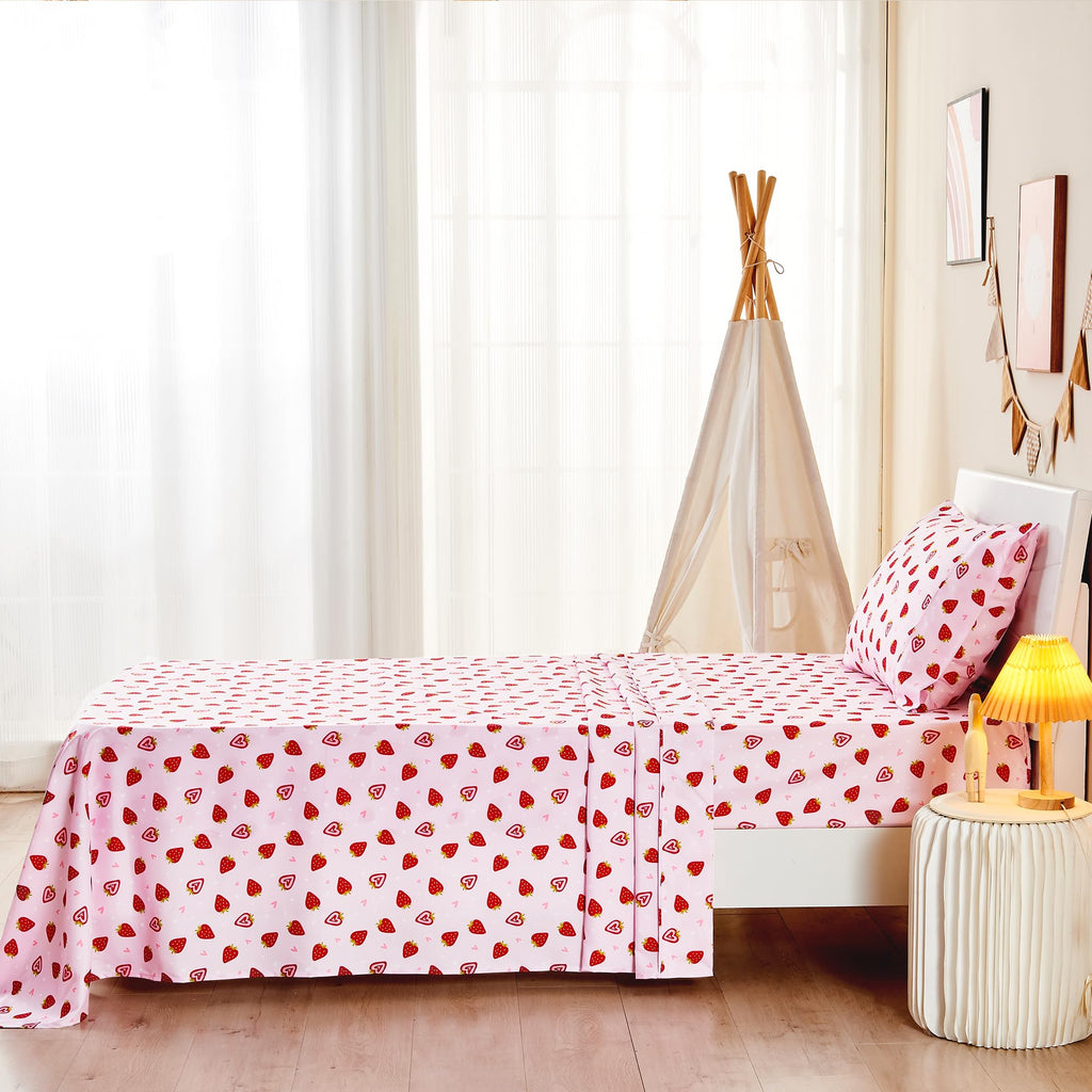 Printed Kids Sheet Set Twin Size, 3 Pcs Breathable & Silky Soft Microfiber - Kids Fitted Sheet,Kids Bed Sheets with 15" Deep Pocket