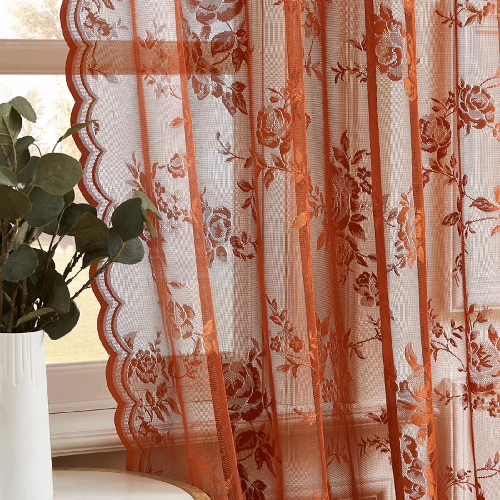 Lace Curtains 2 Panels Set Victorian Floral Sheer Curtains for Living Room Bedroom Girls Room Rod Pocket Light Filtering Romantic French Drapes Window Decor