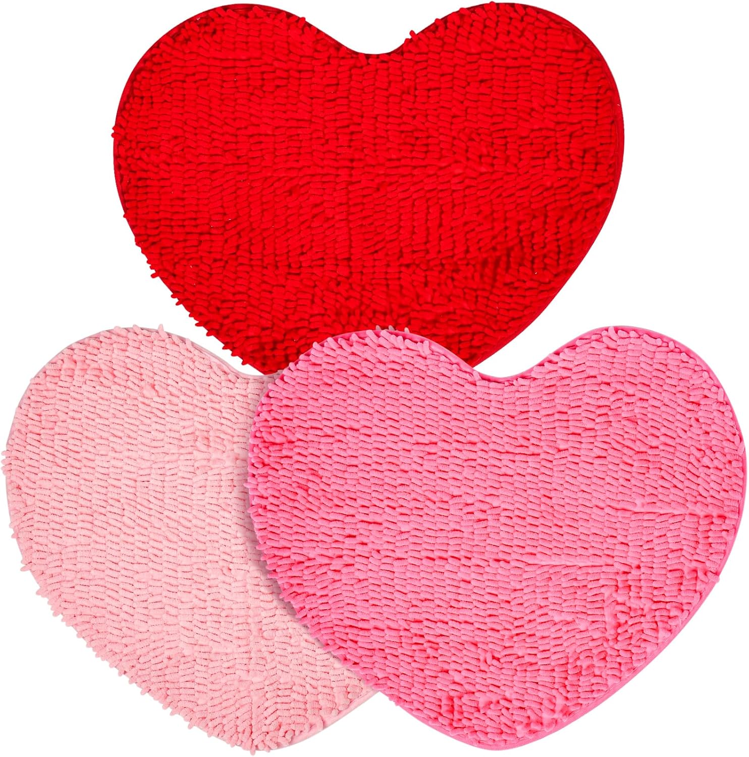 Valentine's Day 3 Pcs Heart Shaped Rugs, Love Decorative Floor Mat Shower Mat Non-Slip Washable, Heart Shag Bath Door Mat Carpet for Home Bathroom Shower Floor, 20 x 24 Inches