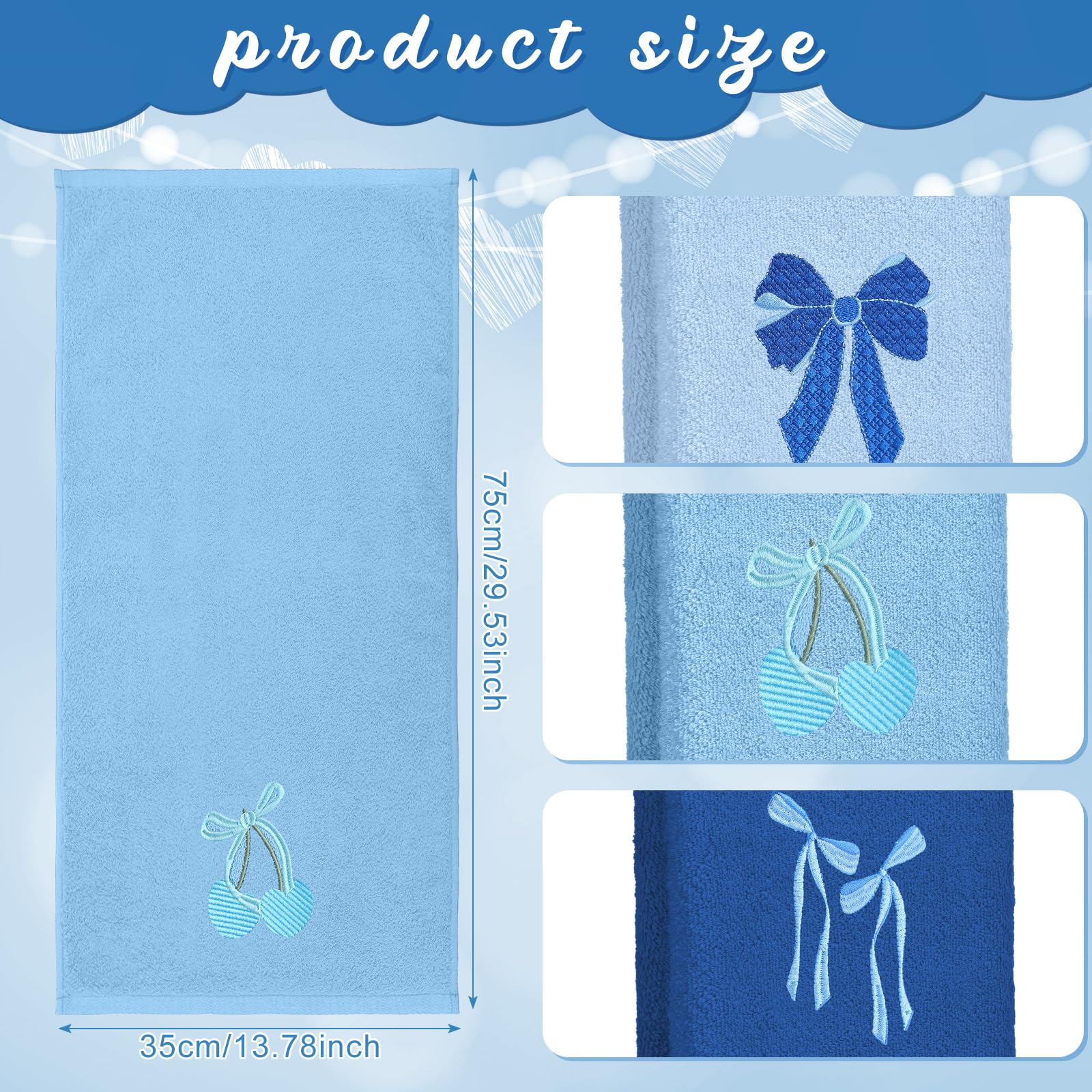 Coquette Bow Embroidered Decorative Towel 100% Cotton Soft Absorbent Kitchen Facecloth Preppy Bathroom Decor 3 Pcs, 13.7 x 29.5''