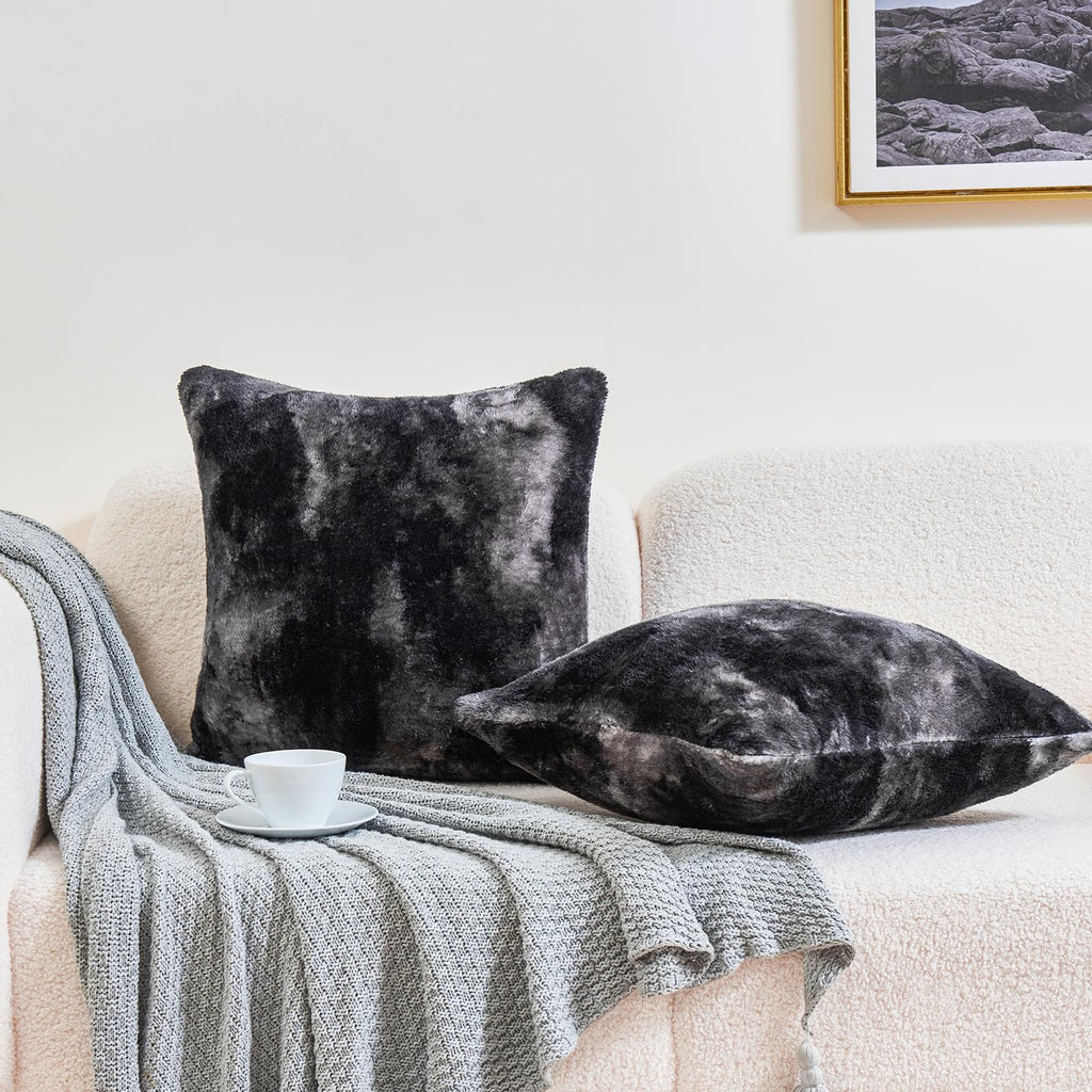 Faux Fur Pillow Cases Set of 2, Luxury Ultra Soft Fuzzy Pillowcases, Fluffy Plush Velvet Pillow Covers with Zipper, Cozy Warmth and No Shedding