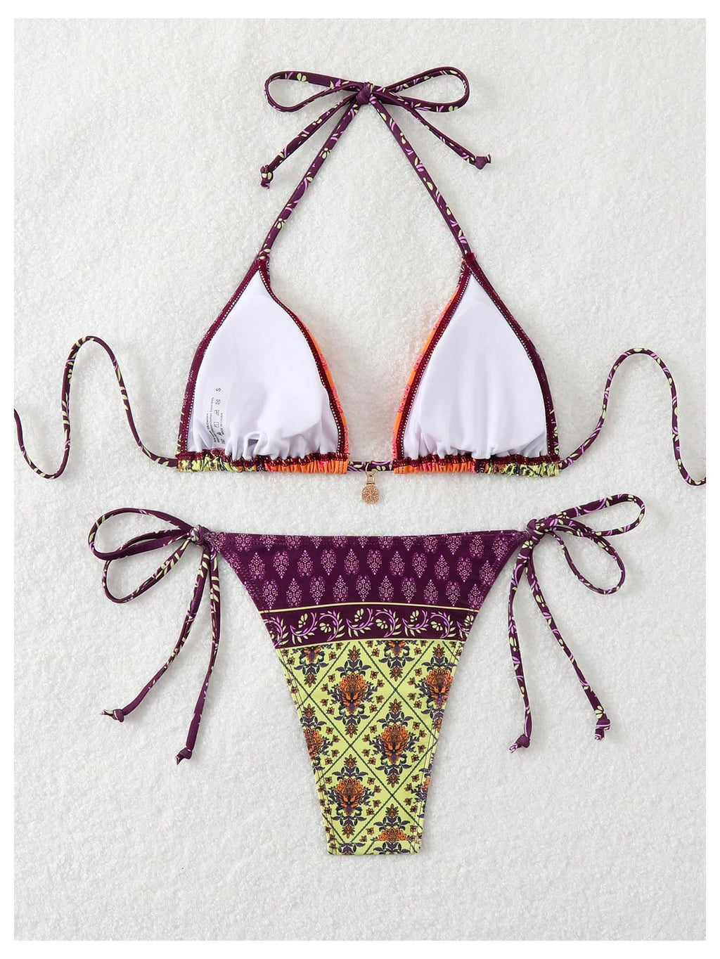 Women's 2 Piece Paisley Print Swimsuit Boho Halter Backless High Cut String Bikini Set