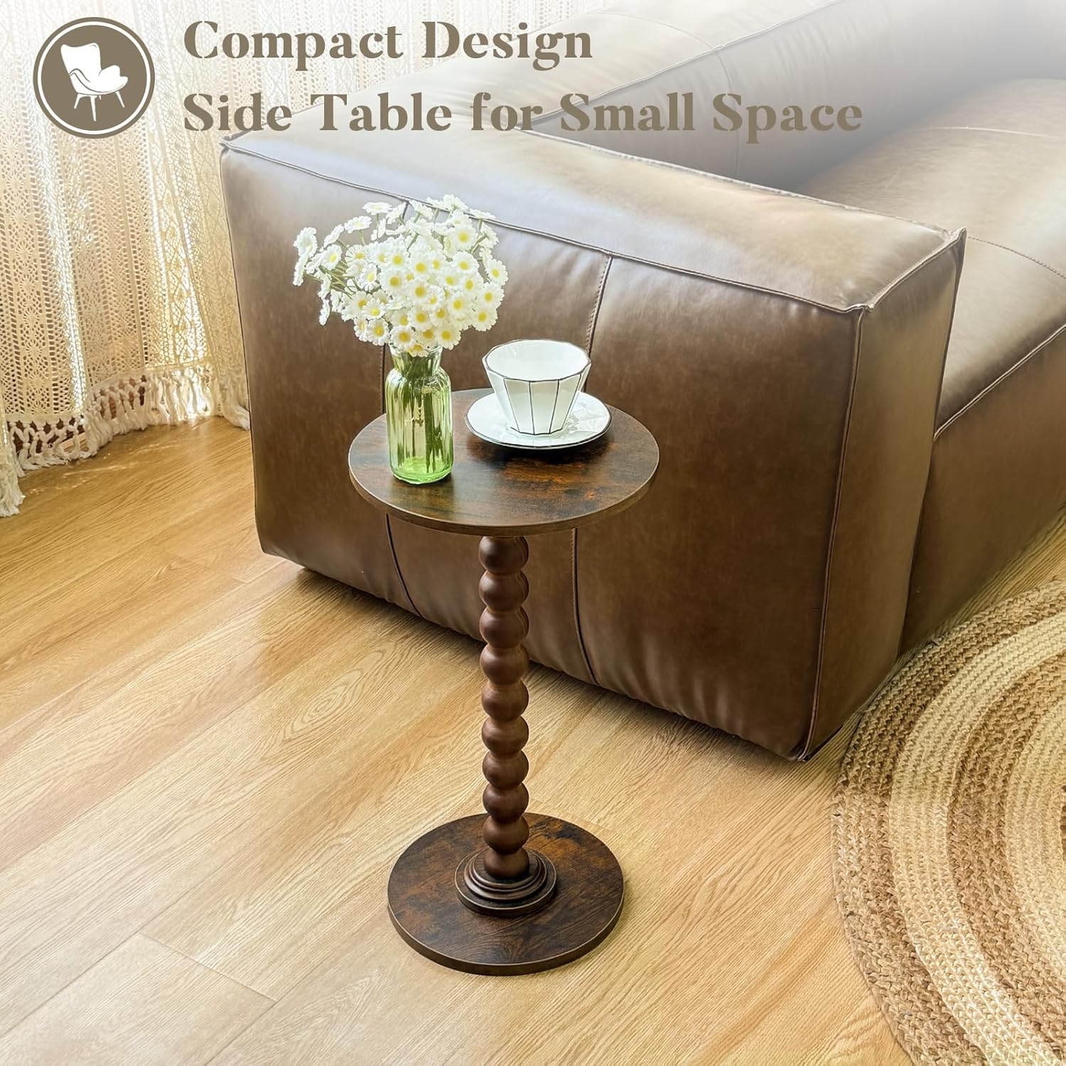 Round Side Table, Small Drink Table for Small Spaces, Modern Accent End Table Nightstand with Solid Wood Leg for Living Room, Bedroom, Corners, and Office
