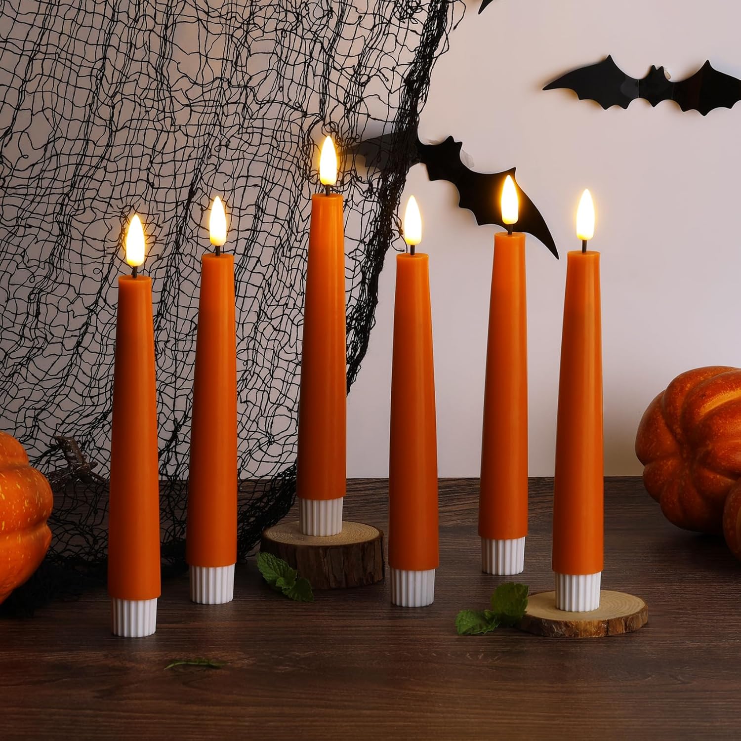 Short Flameless Taper Candles with Remote, Flickering Battery LED Wax Candlesticks Set of 6