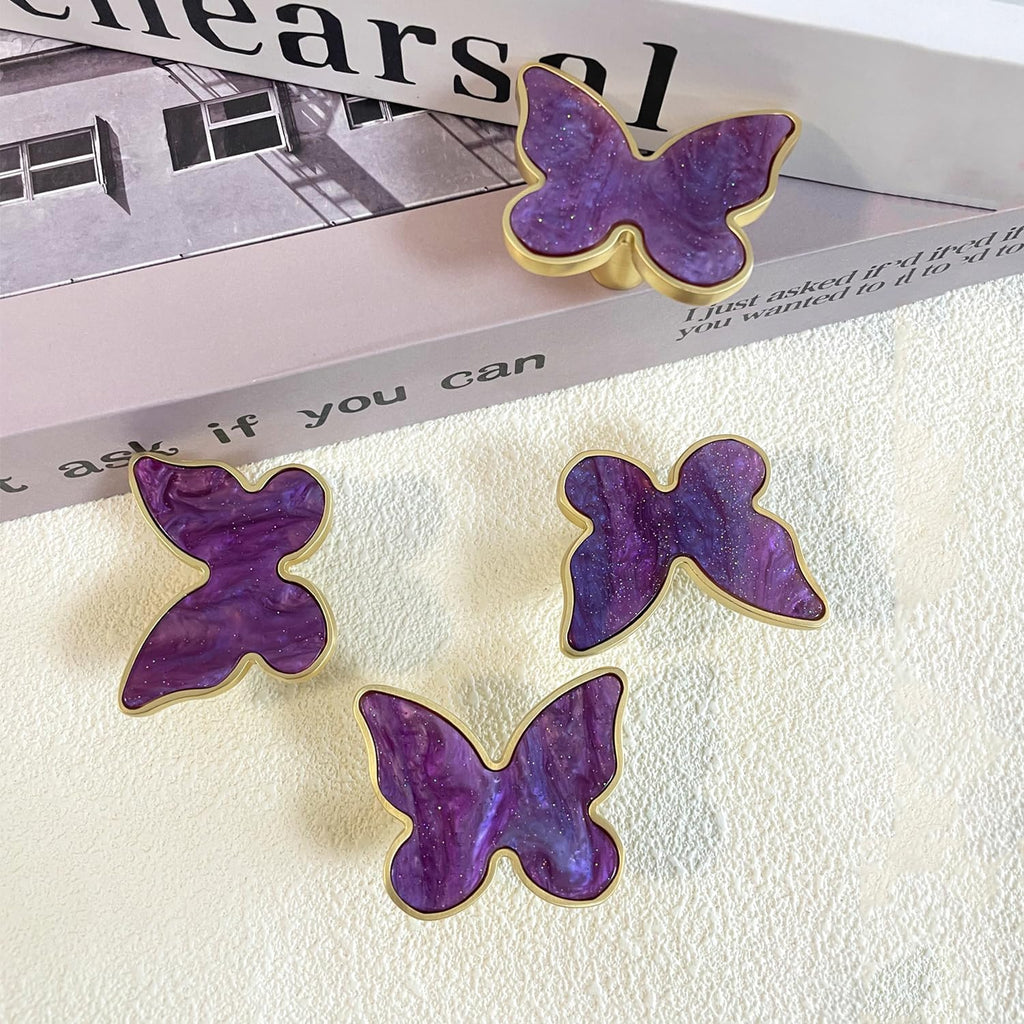 Butterfly 6 pcs Shape Knobs Handle Gold Cabinet Knobs Decoration Door Handle Single Hole Handles Cabinet Drawer Dresser Kitchen Wardrobe Furniture Hardware Pulls