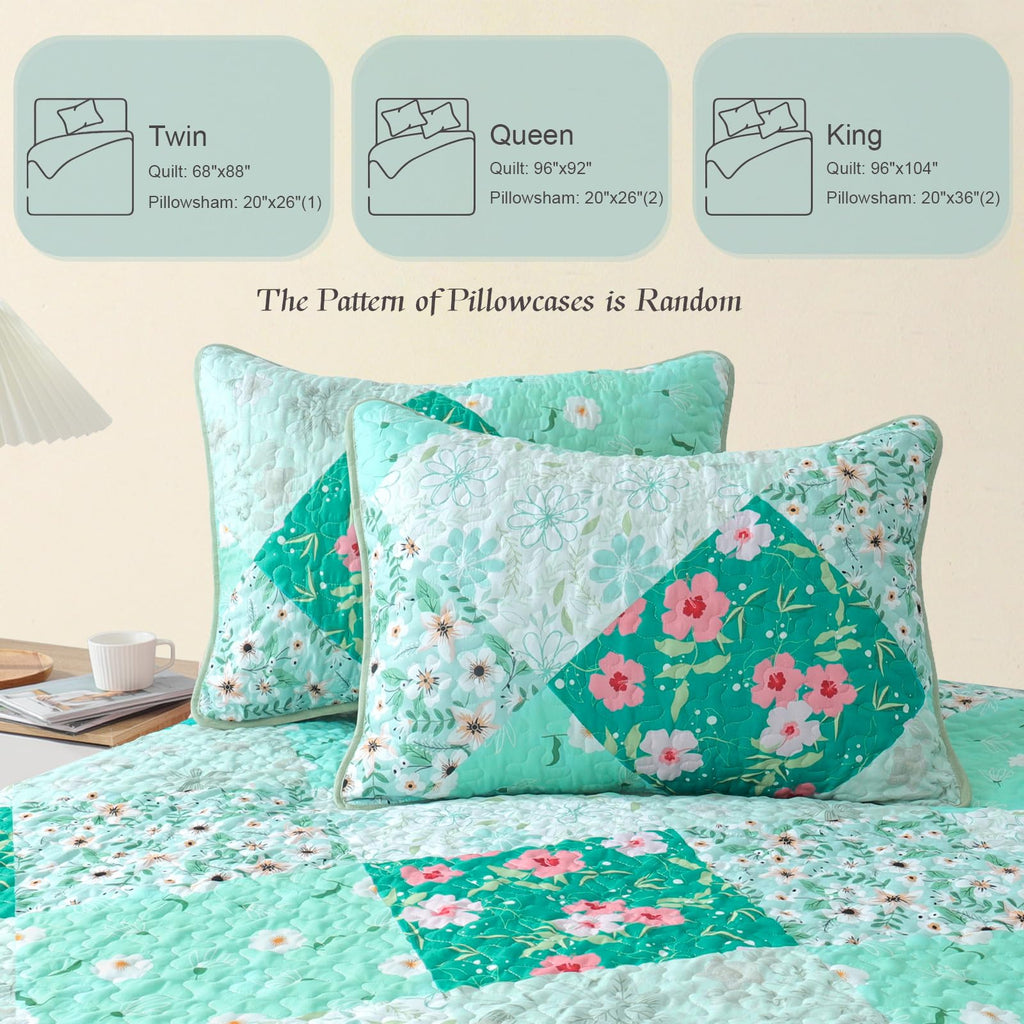 Reversible Patchwork Quilts Full Size, Lightweight Boho Printed Bedspreads Coverlets Quilt Bedding Set with 2 Pillow Shams