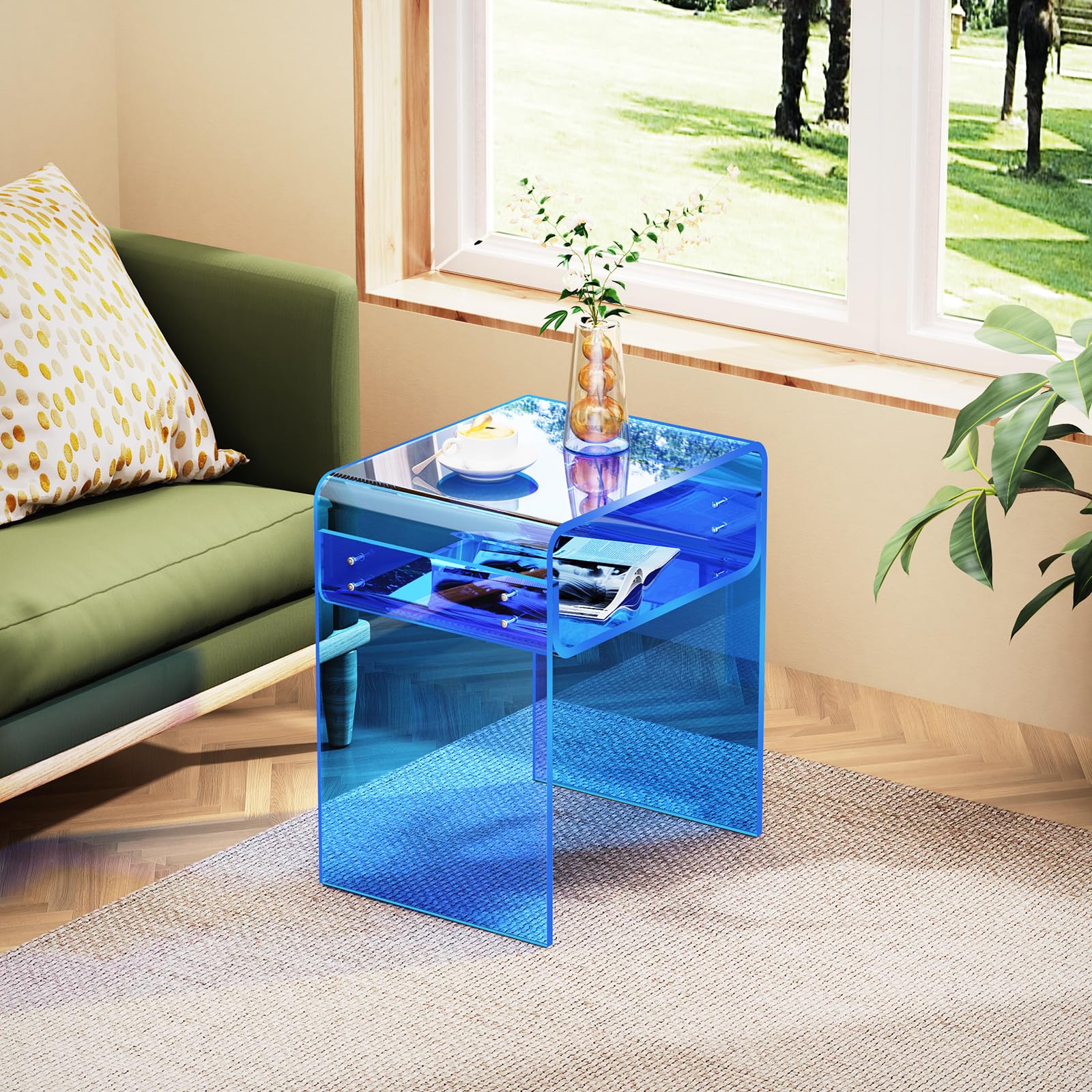 Clear Acrylic End Table 2-Tier Bedside nightstand