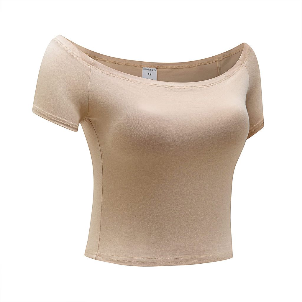 Women's Off Shoulder Short Sleeve Crop Top Comfy Basic Stretch Layer Shirt
