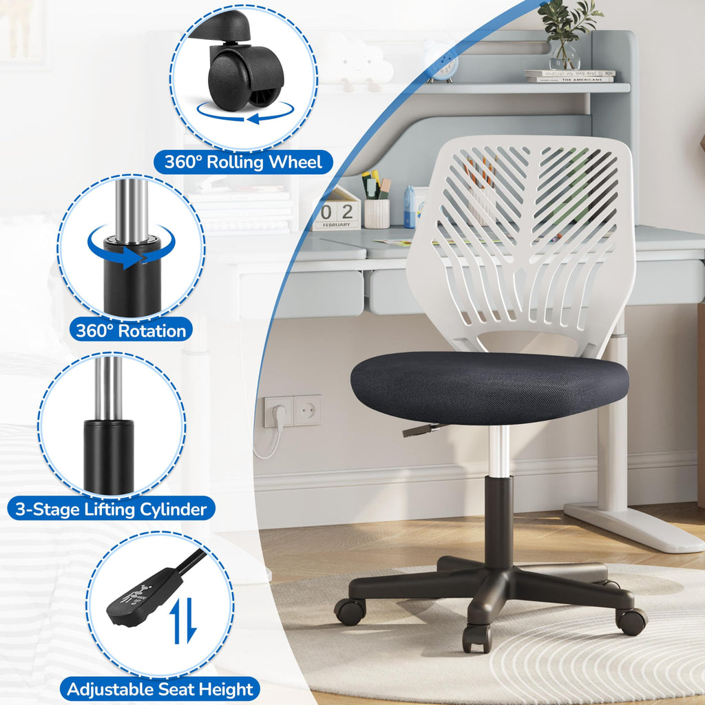 Cute Low-Back Armless Study w/Lumbar Support Adjustable Swivel Chair