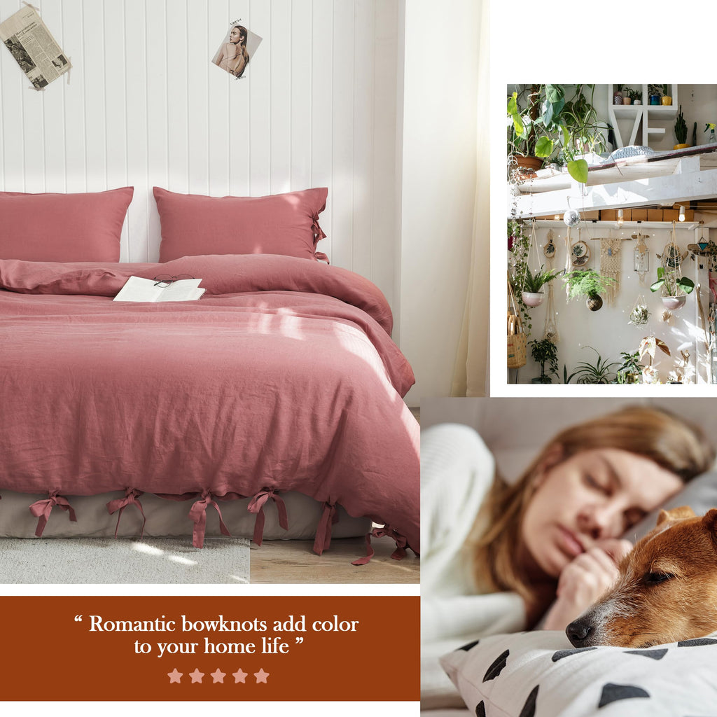 The 100% Linen Duvet Cover Set, 3 Pieces Belgian Flax Breathable Bedding,(1 Comforter Cover+2 Pillowshams) with Tie Closure Style