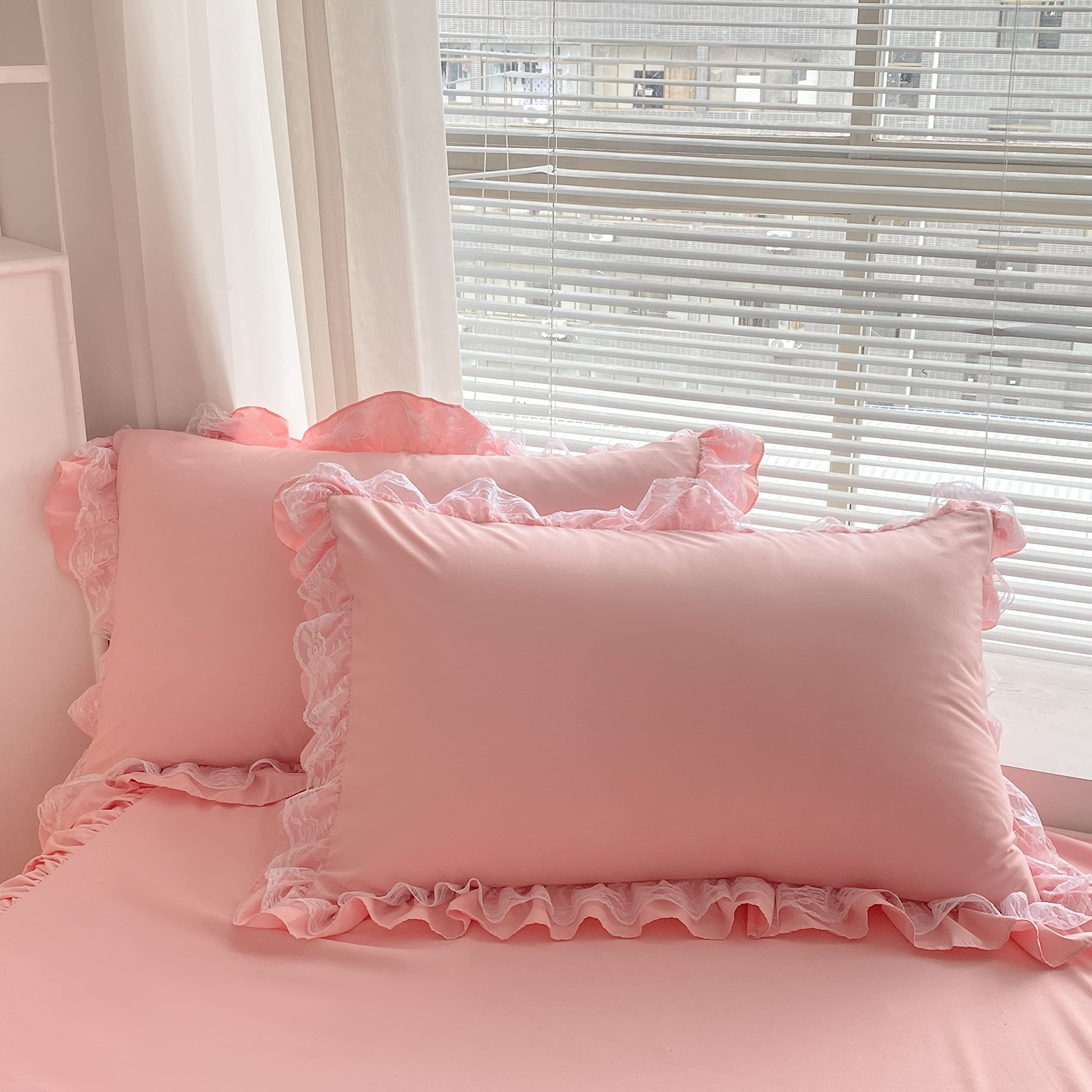 Chic Ruffle Lace Polyester Duvet Cover Set - Bedding-2 Piece Twin Duvet Cover with Zipper Closure - Ultra Soft and Light Weight