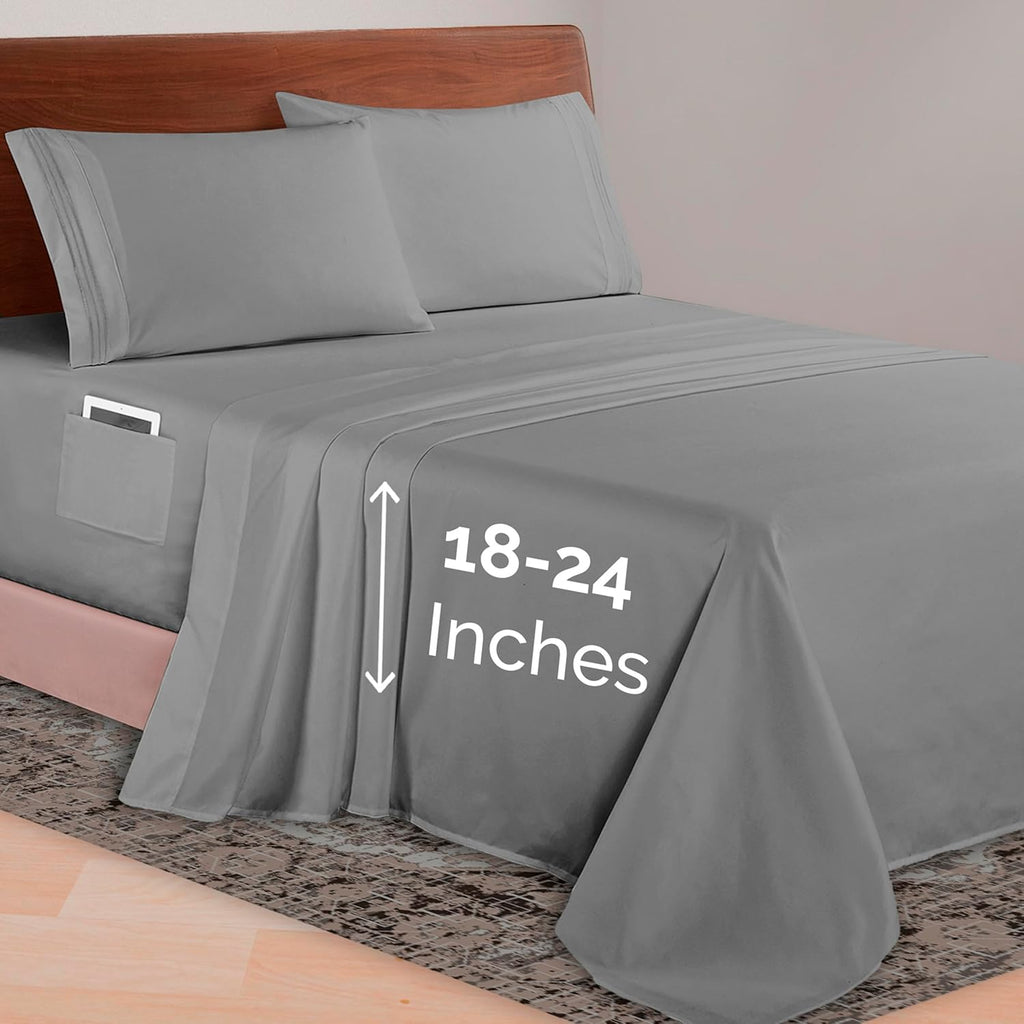Elegant Comfort Luxurious 1500 Premium Hotel Quality Microfiber Three Line Embroidered Softest 4-Piece Bed Sheet Set, Wrinkle and Fade Resistant
