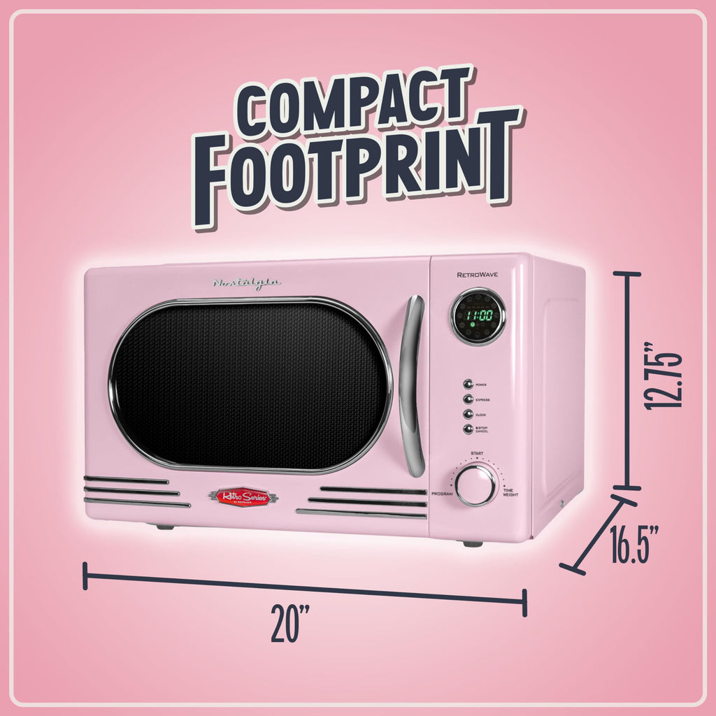 Nostalgia Retro Compact Countertop Microwave Oven 0.7 Cu. Ft. -700-Watts with LED Digital Display-Child Lock-Easy Clean Interior-Pink