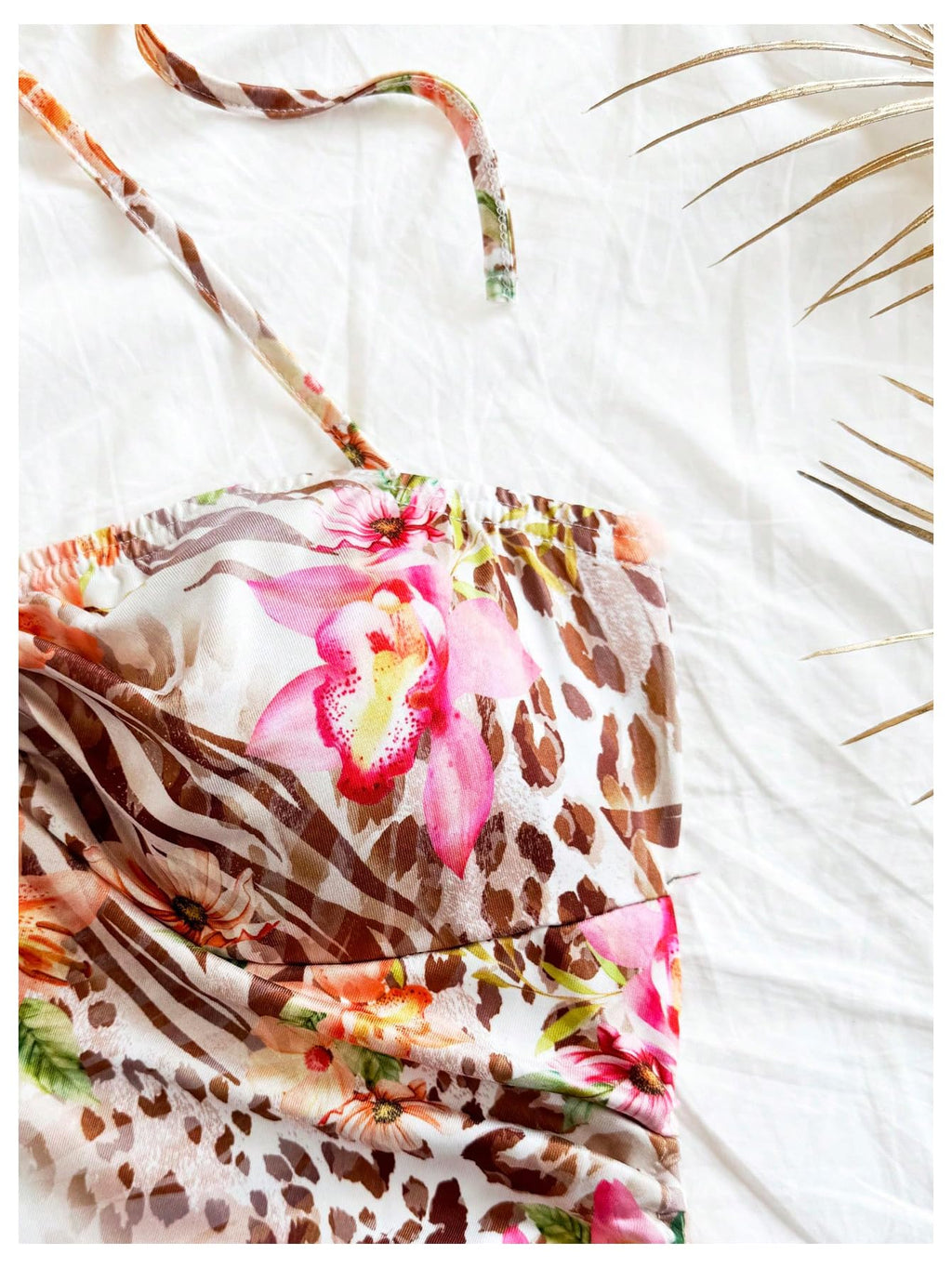 Women's Floral Print Halter Dress Sleeveless Drawstring Asymmetrical Hem Bodycon Dress