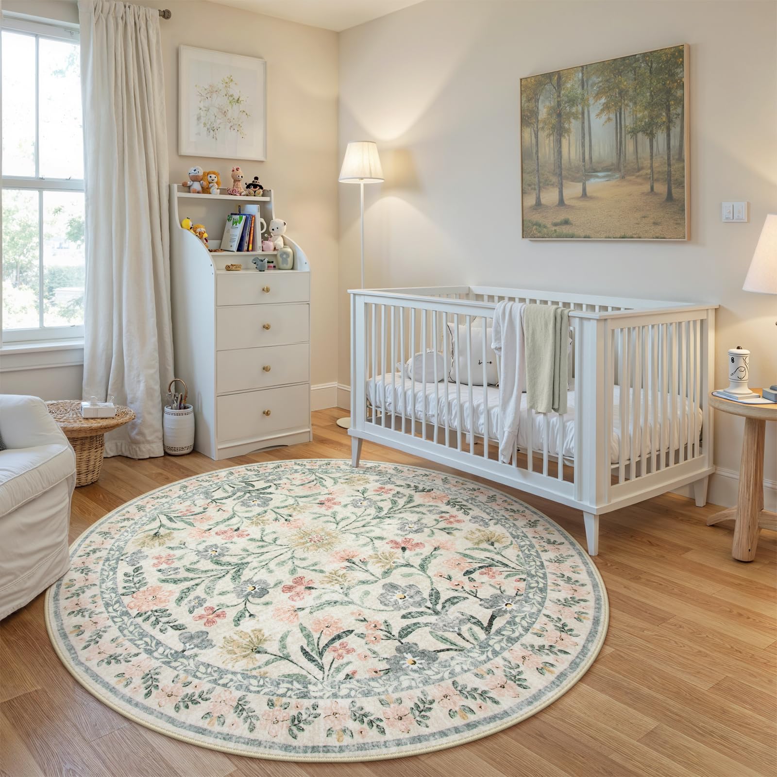 Machine Washable Boho Soft Floral Carpet Non Slip, Indoor Ultra-Thin Floor Carpet for Kid Room Living Room Dorm