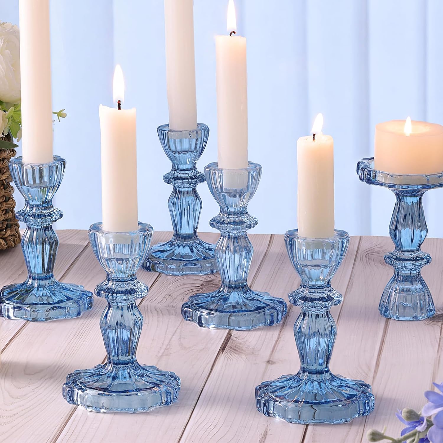 Taper Candle Holders, Candlestick Holders, Glass Candle Holder - Vintage Flower Design Candle Holders 12pcs