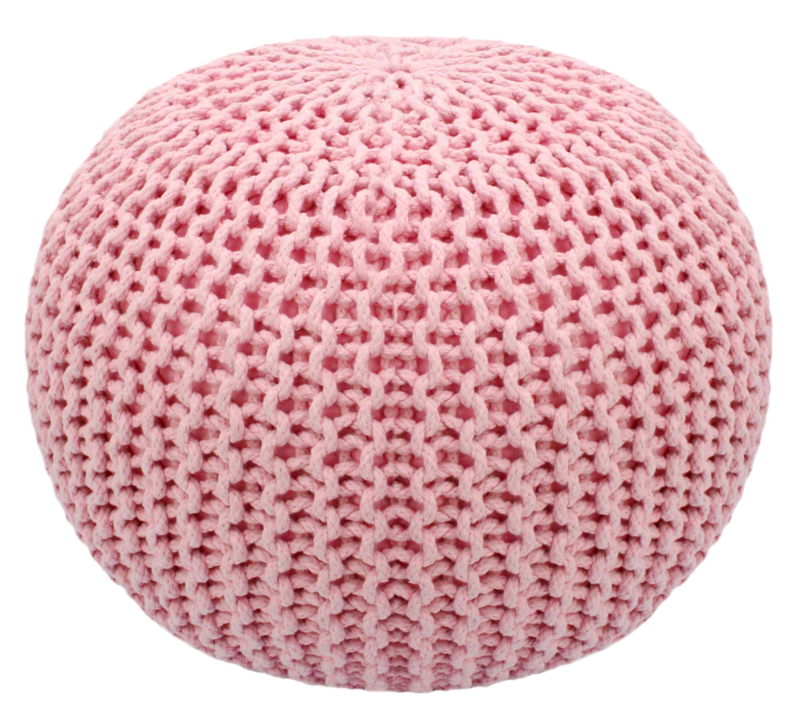 Hand-Knitted Cotton Round Pouf â€?Braid Cord Ottoman, Footrest, and Accent Seat for Living Room, Nursery, Kids Room, or Dorm Décor â€?20x14