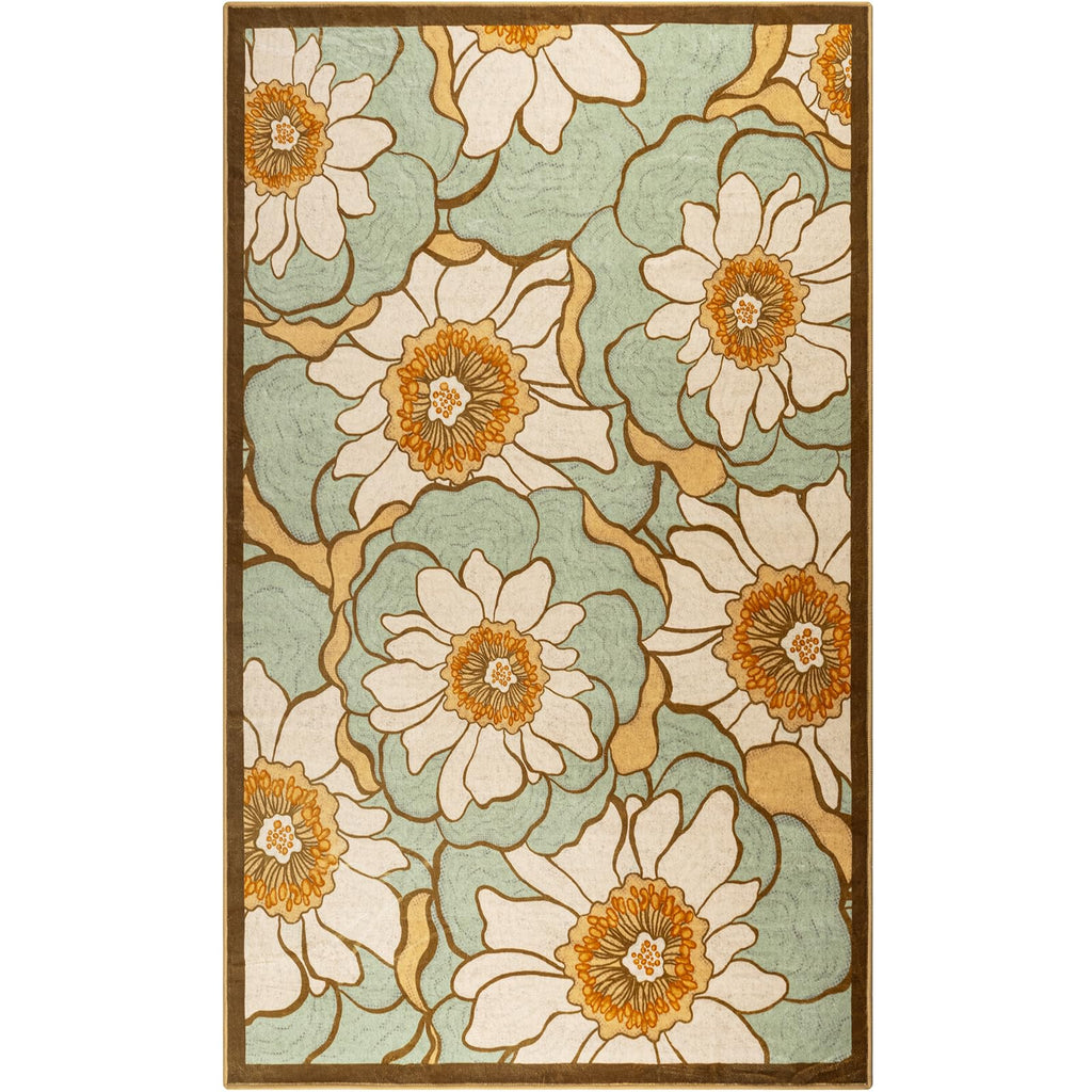 Faux Wool Boho Floral Area Rug Abstract Print Soft Carpet, TPR Non-Slip Backing, Machine Washable Low Pile Rug